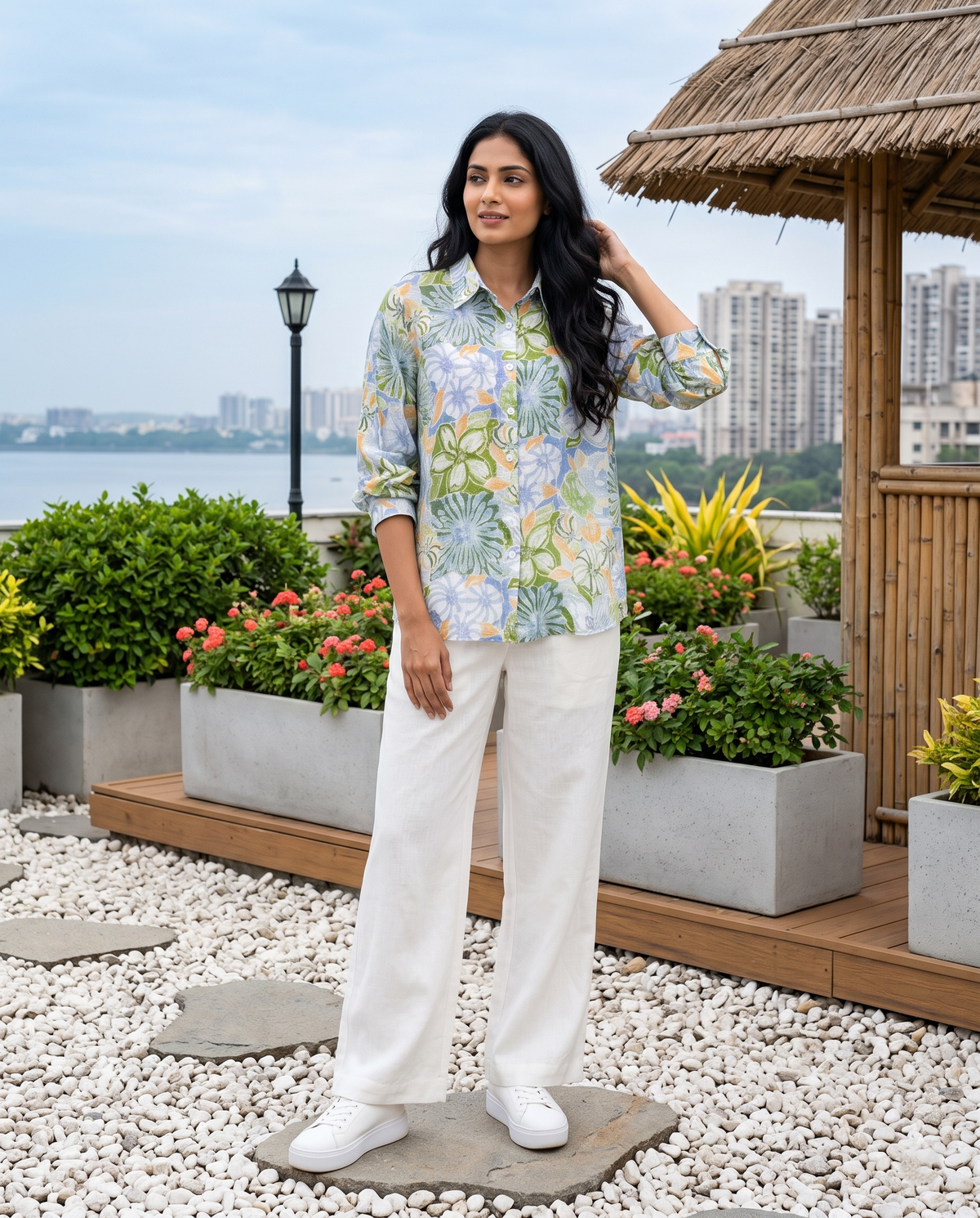 Bamboo Silk 150 GM Sage Green Tropical Bloom Shirt