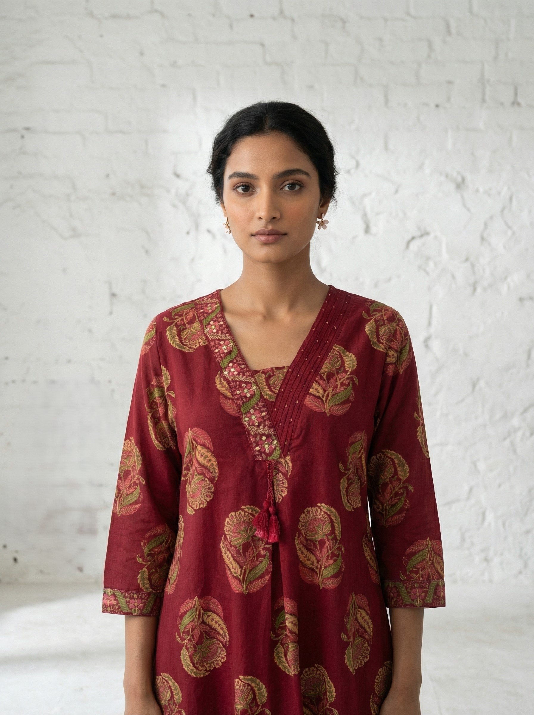 Maroon Cotton Floral KPD Set