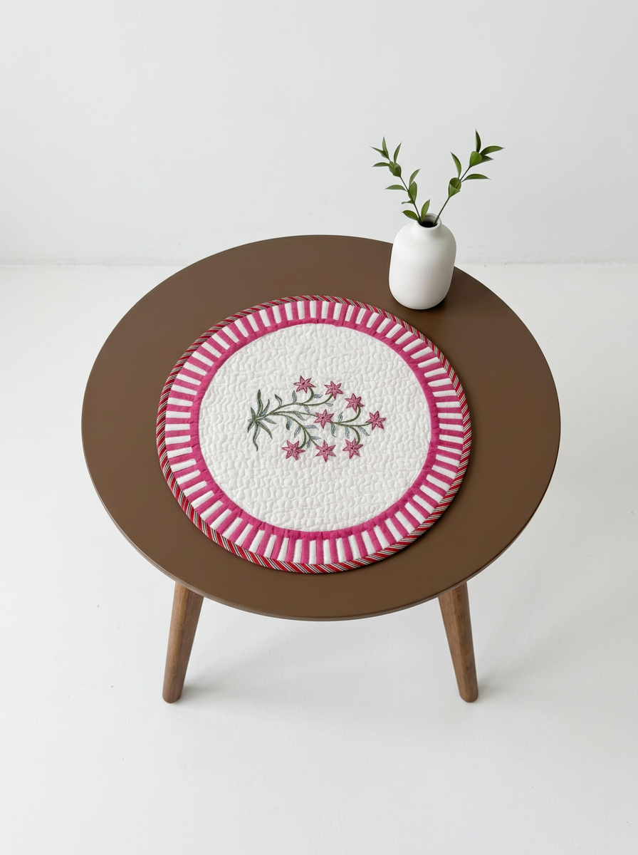 Quilted Rosy Star Blossom Round Mat