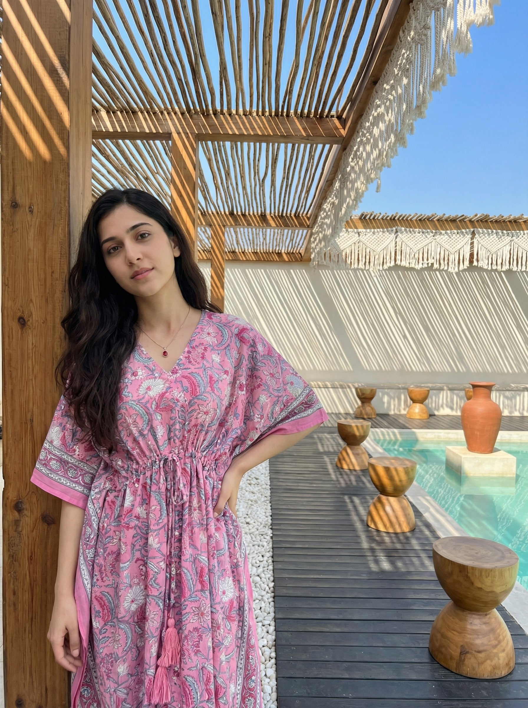 Long Mul Cotton Rose Pink Kaftan