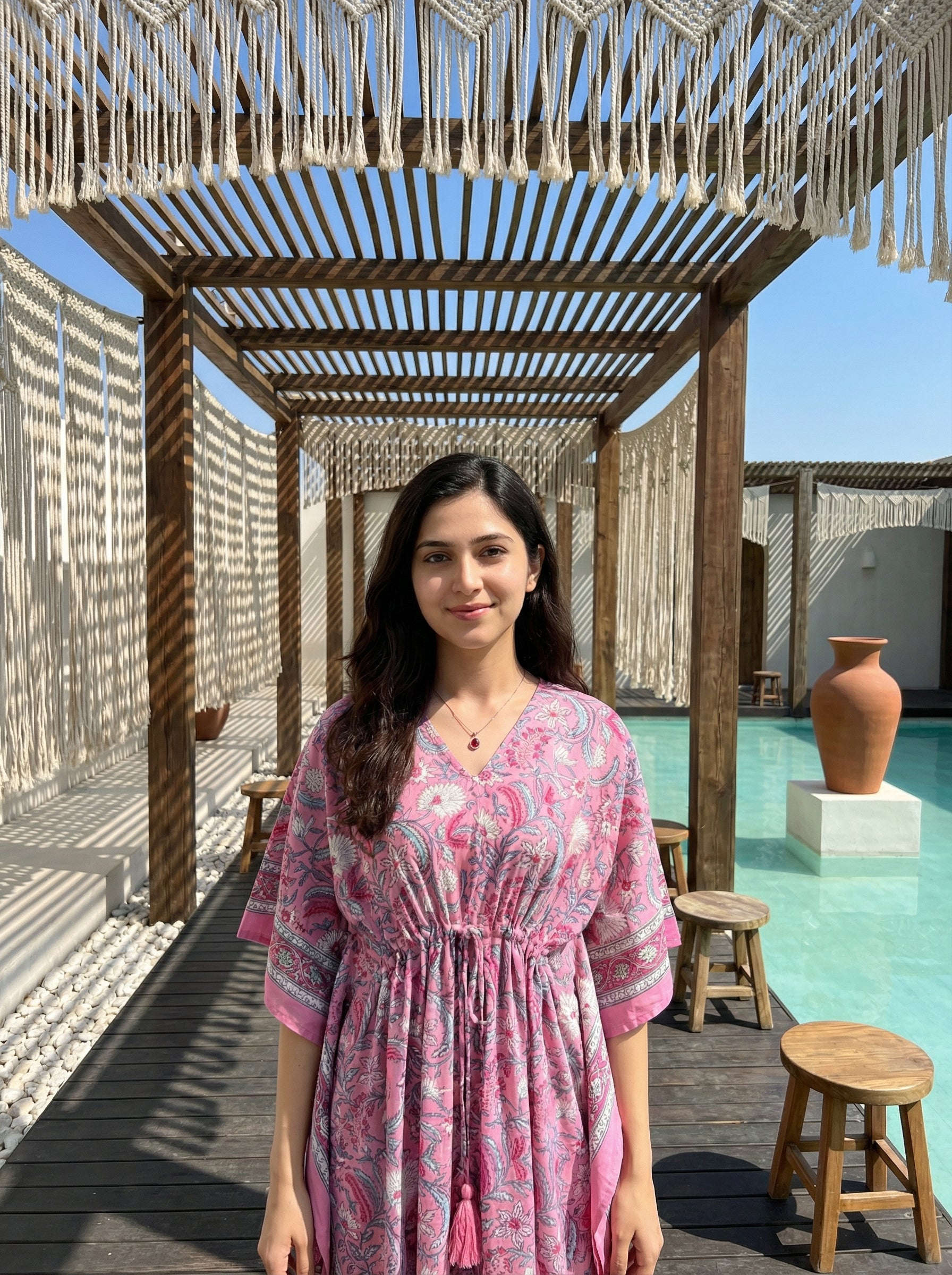 Long Mul Cotton Rose Pink Kaftan