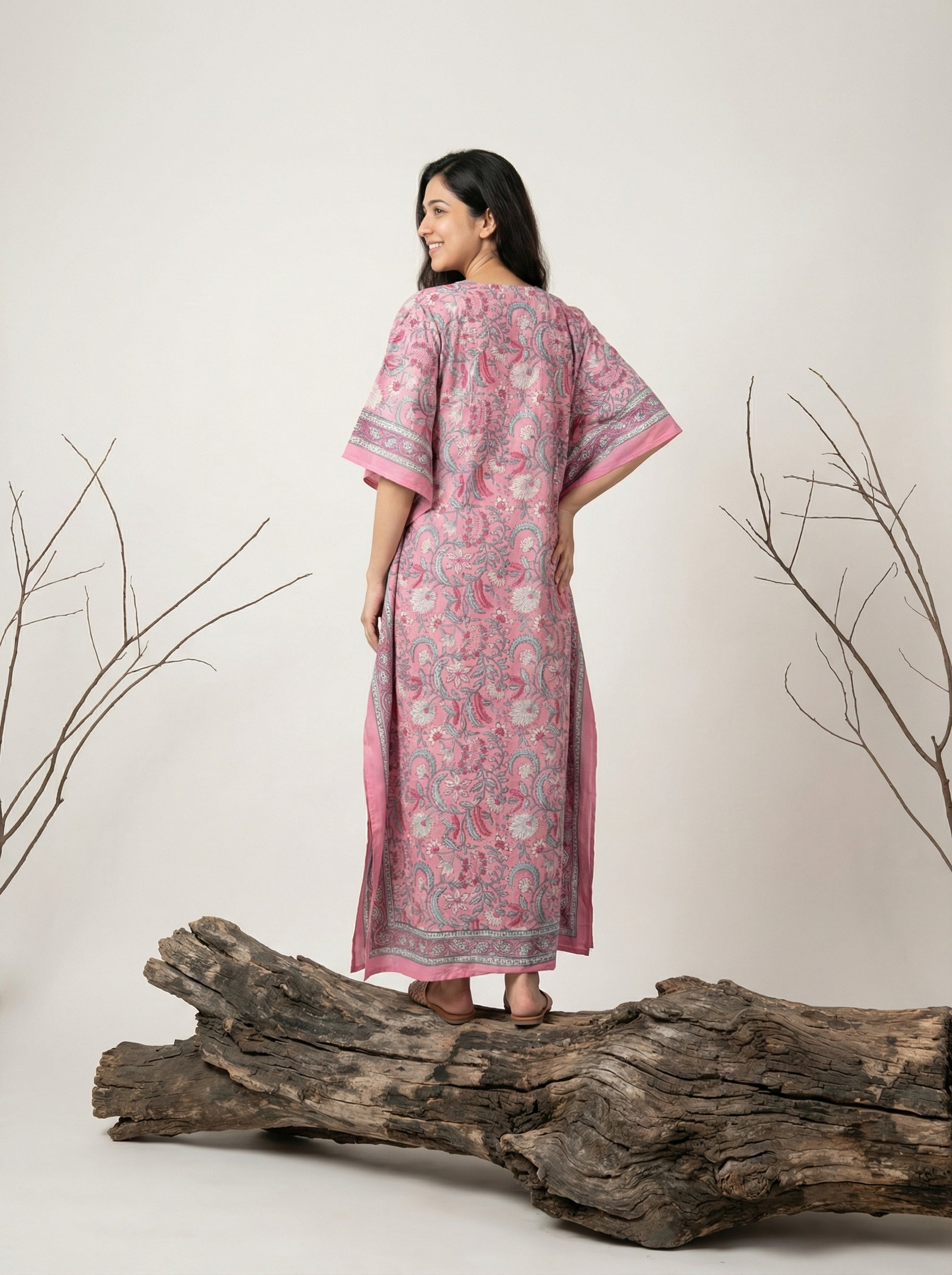 Long Mul Cotton Rose Pink Kaftan