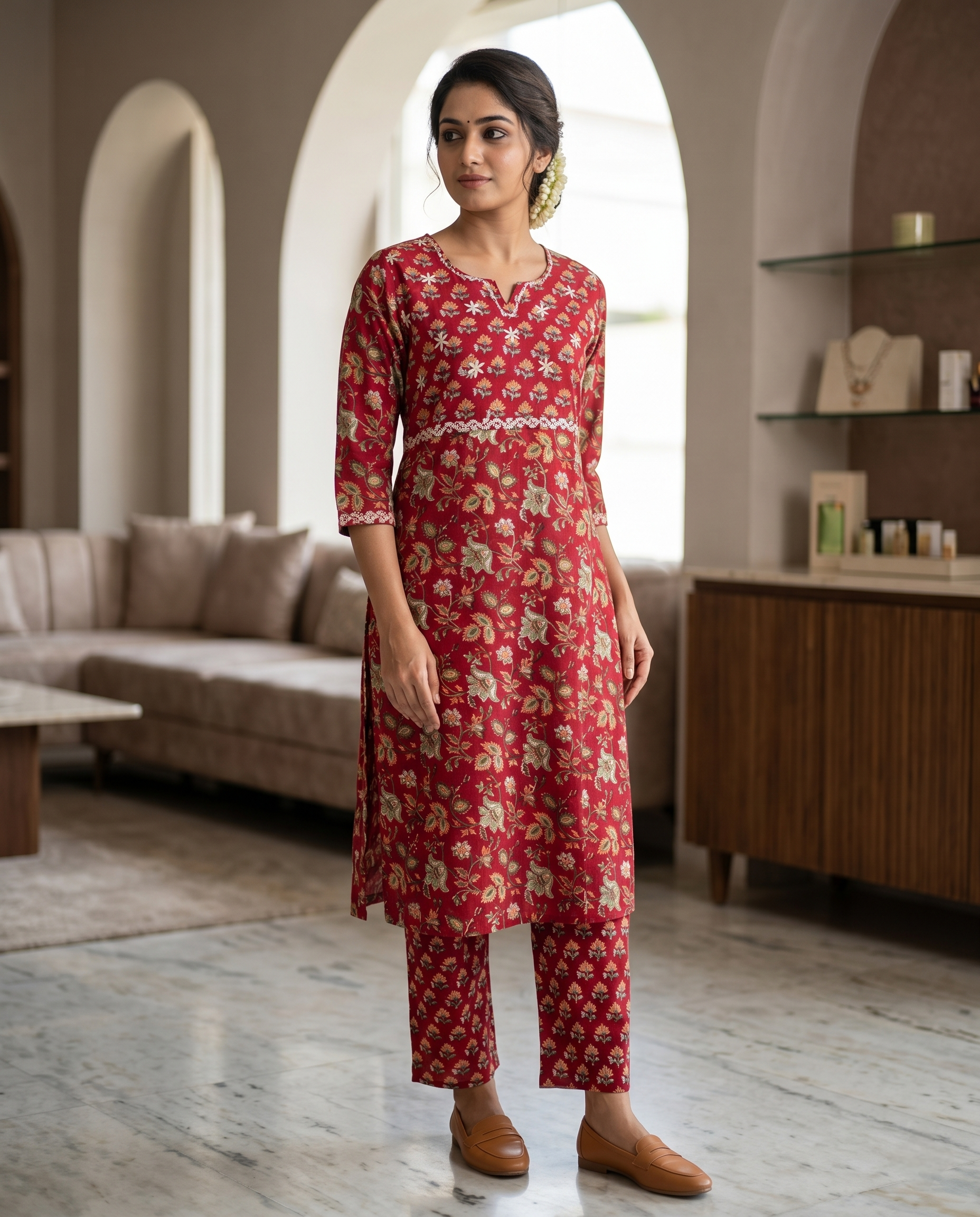 GOLDEN GRACE EMBROIDERY KURTA PANT SET - HANDBLOCK