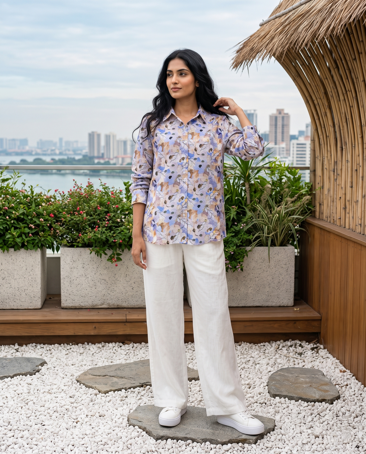 Bamboo Silk 150 GM Lavender Mist Watercolour Floral Shirt