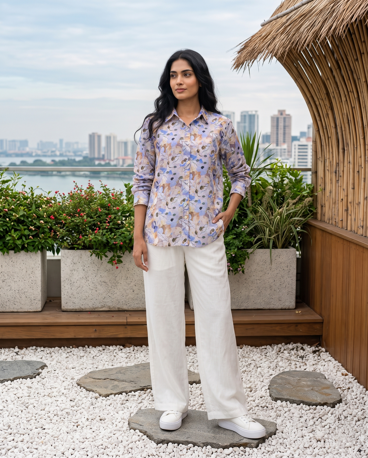 Bamboo Silk 150 GM Lavender Mist Watercolour Floral Shirt