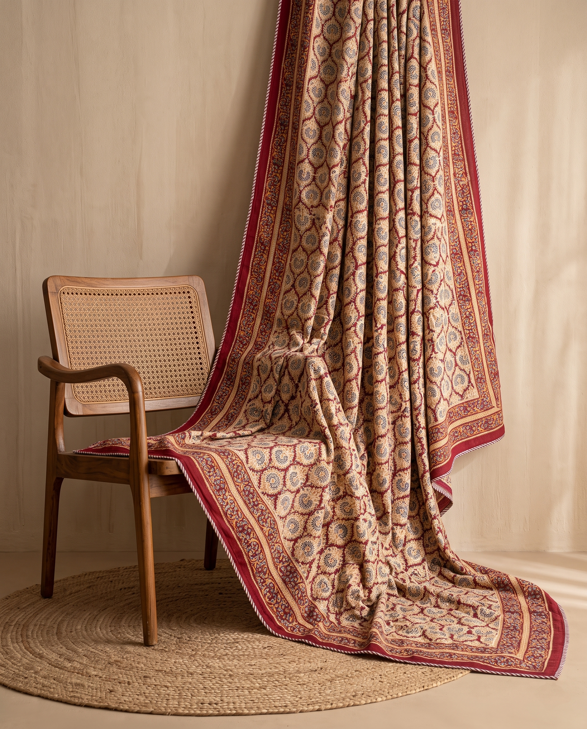 Royal Maroon Medallion Hand Block Cotton Double Dohar