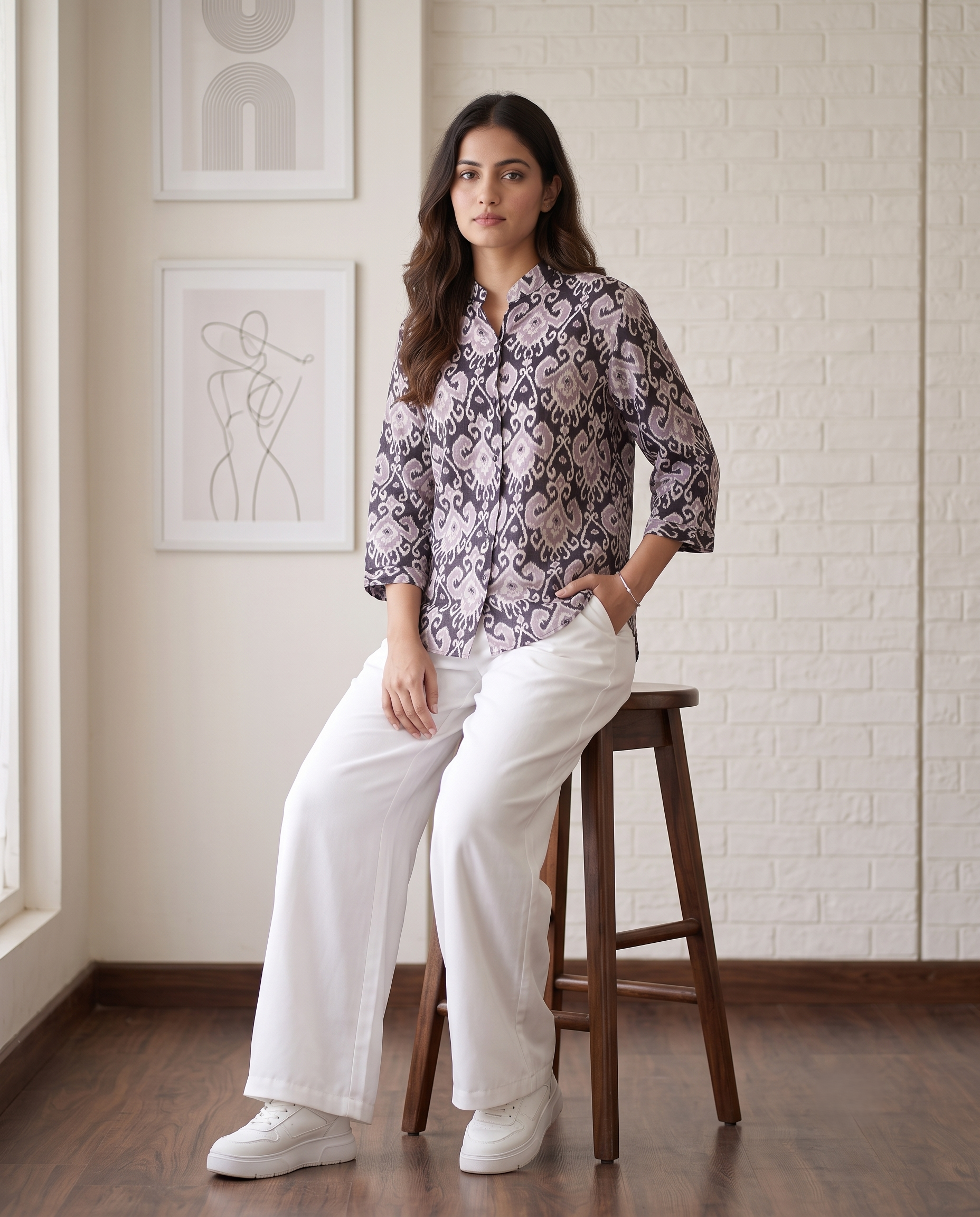 Bamboo Silk 150 GM Ikat Print Shirt