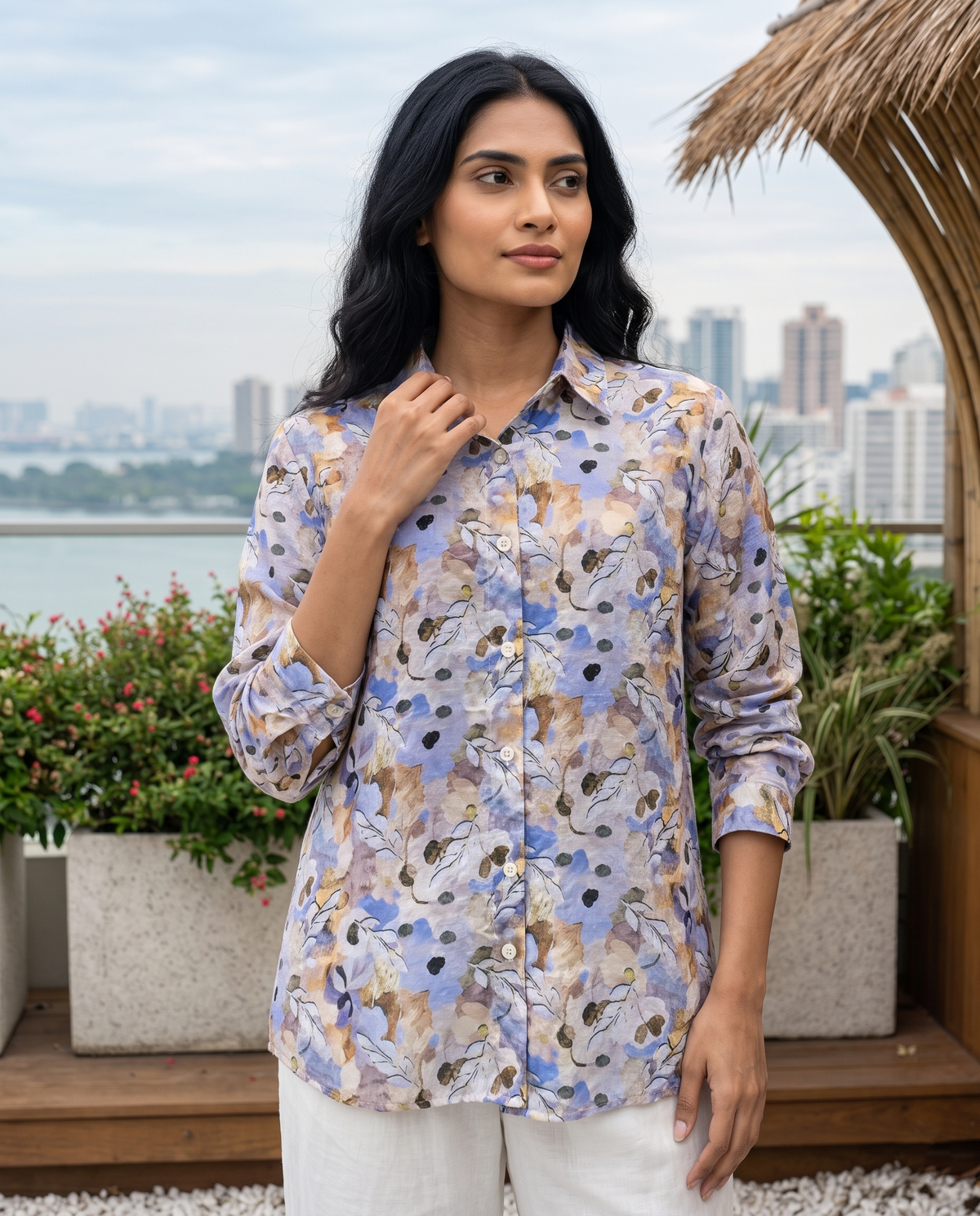 Bamboo Silk 150 GM Lavender Mist Watercolour Floral Shirt