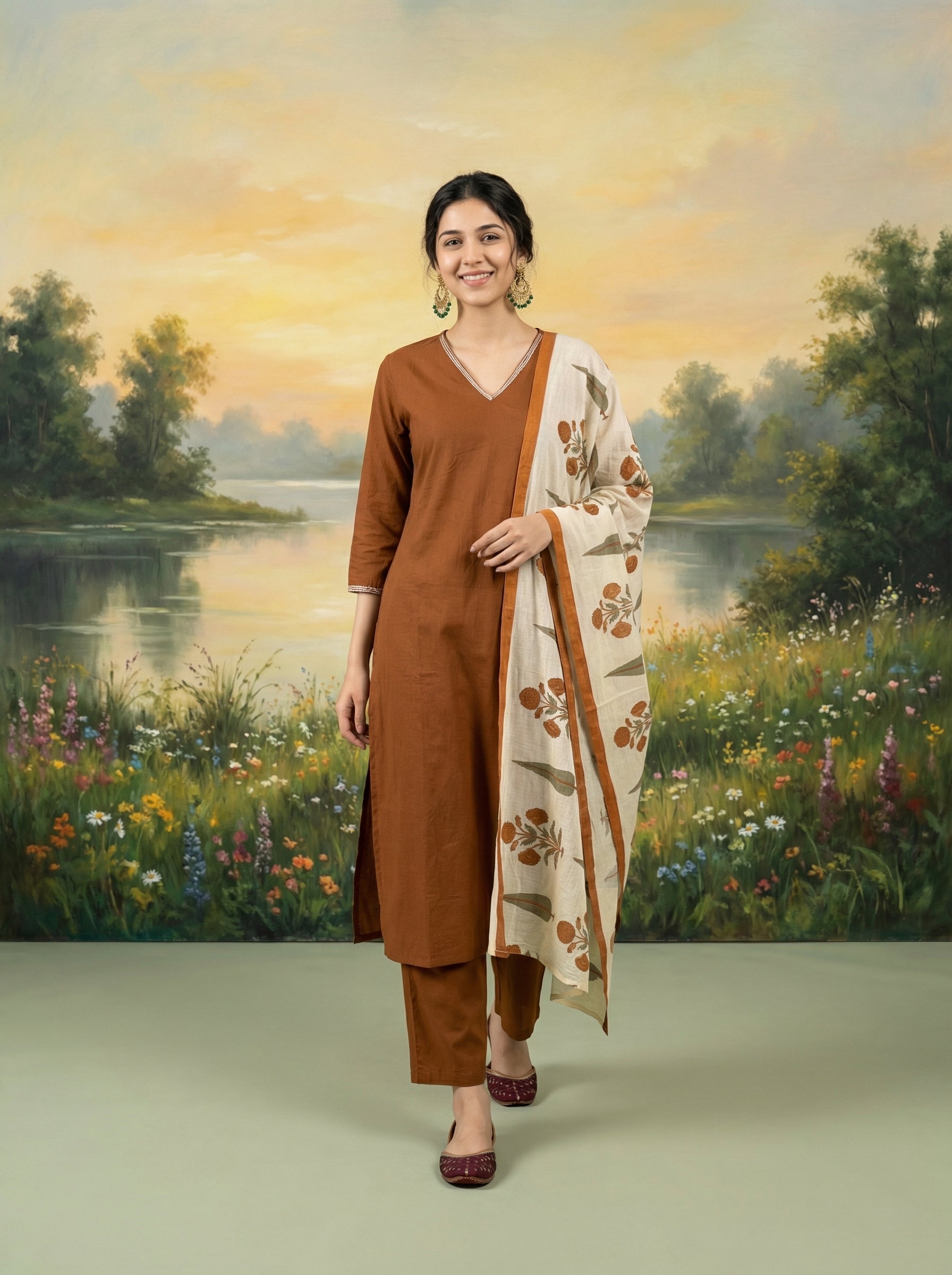 Earthy Elegance Rust Cotton KPD Set