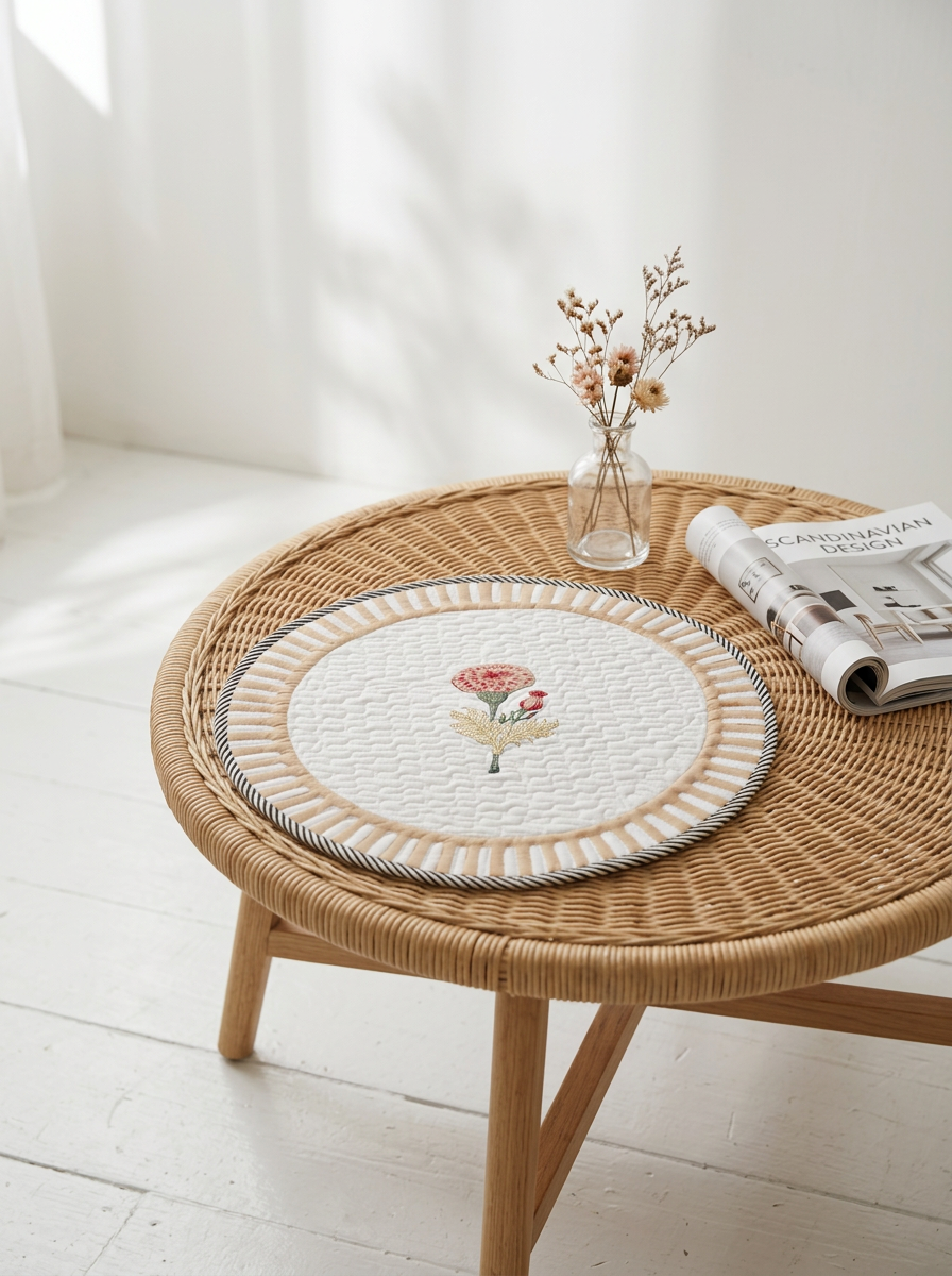 Quilted Golden Bud Round Mat