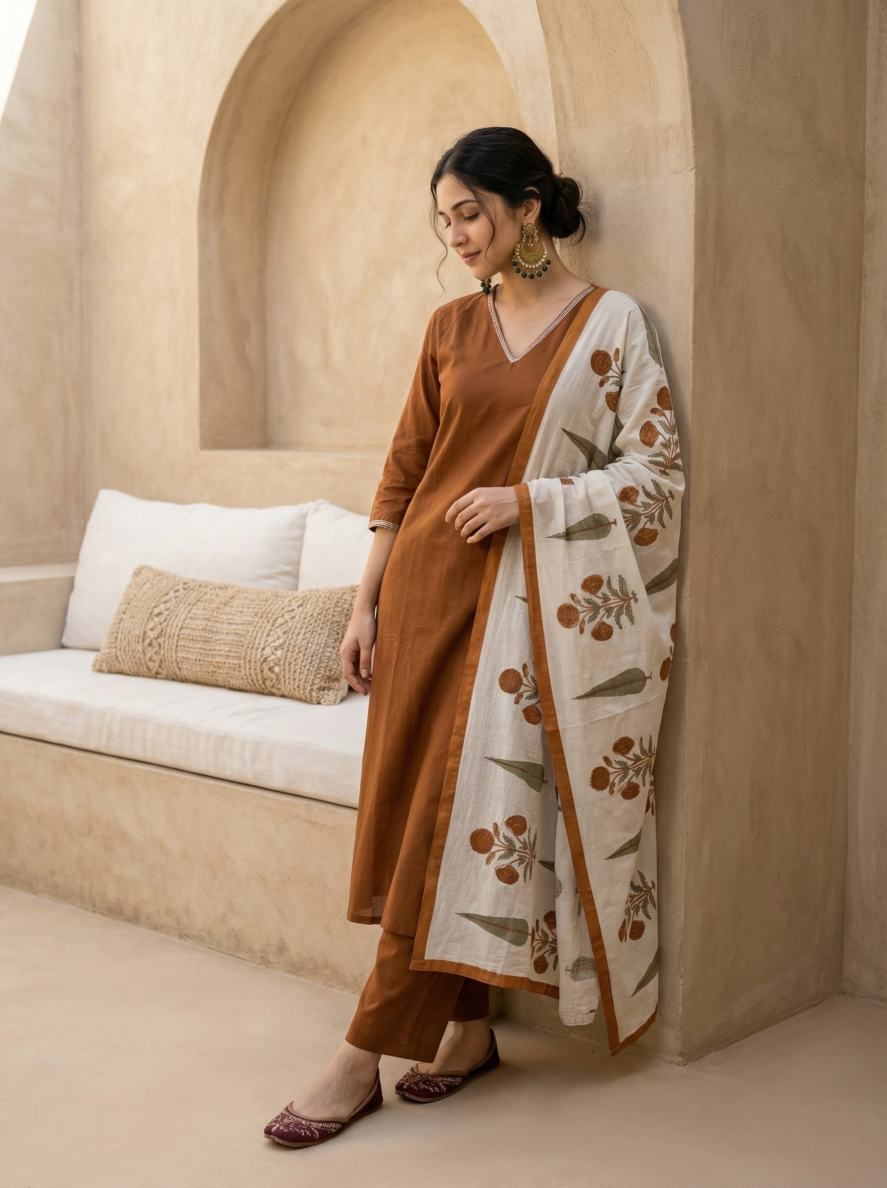Earthy Elegance Rust Cotton KPD Set