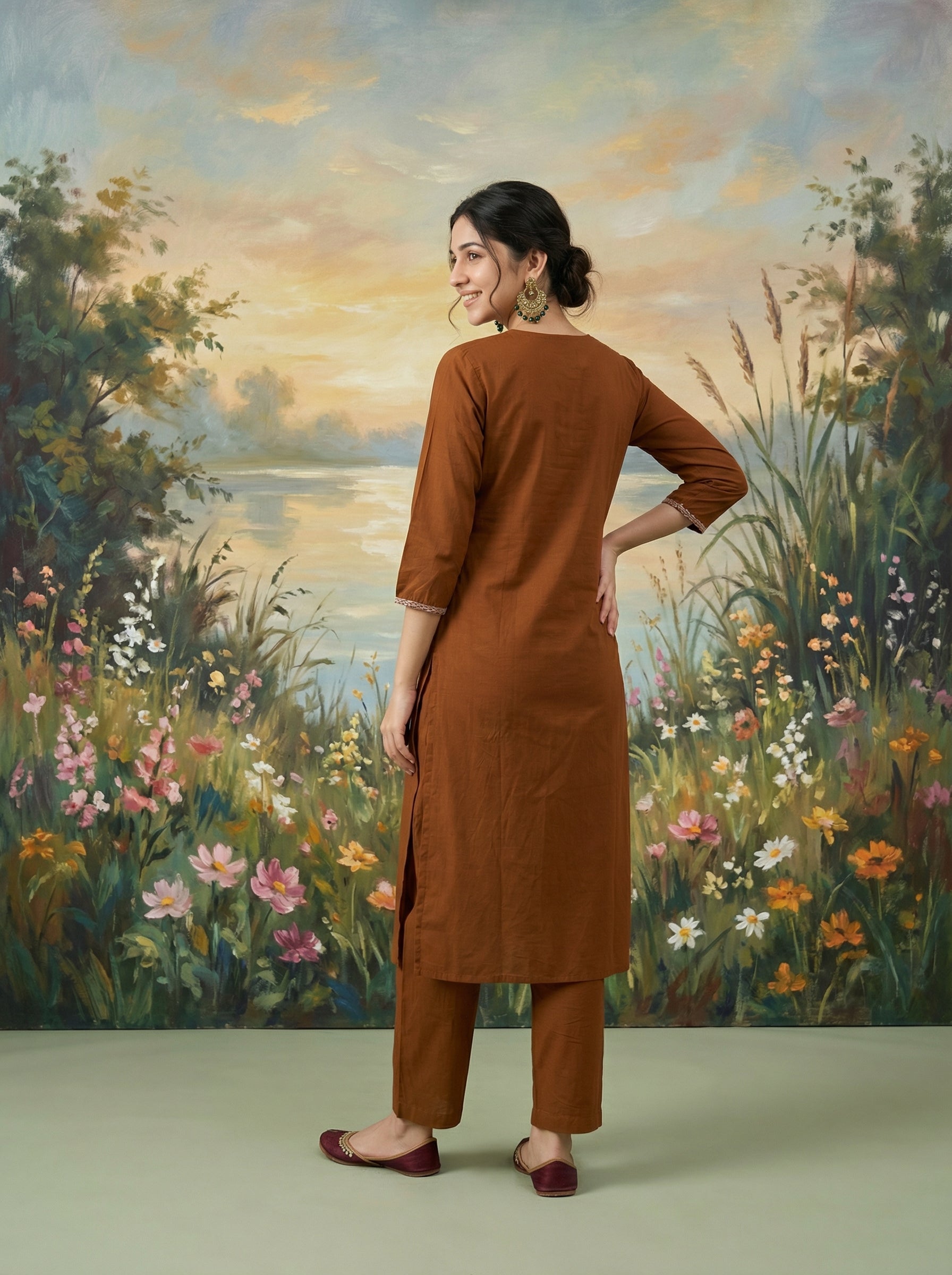 Earthy Elegance Rust Cotton KPD Set