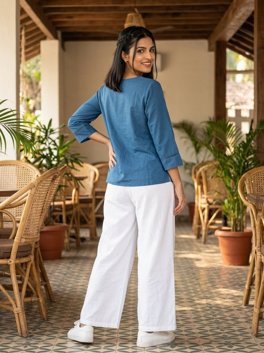 THE ELARA BLUE COTTON TOP