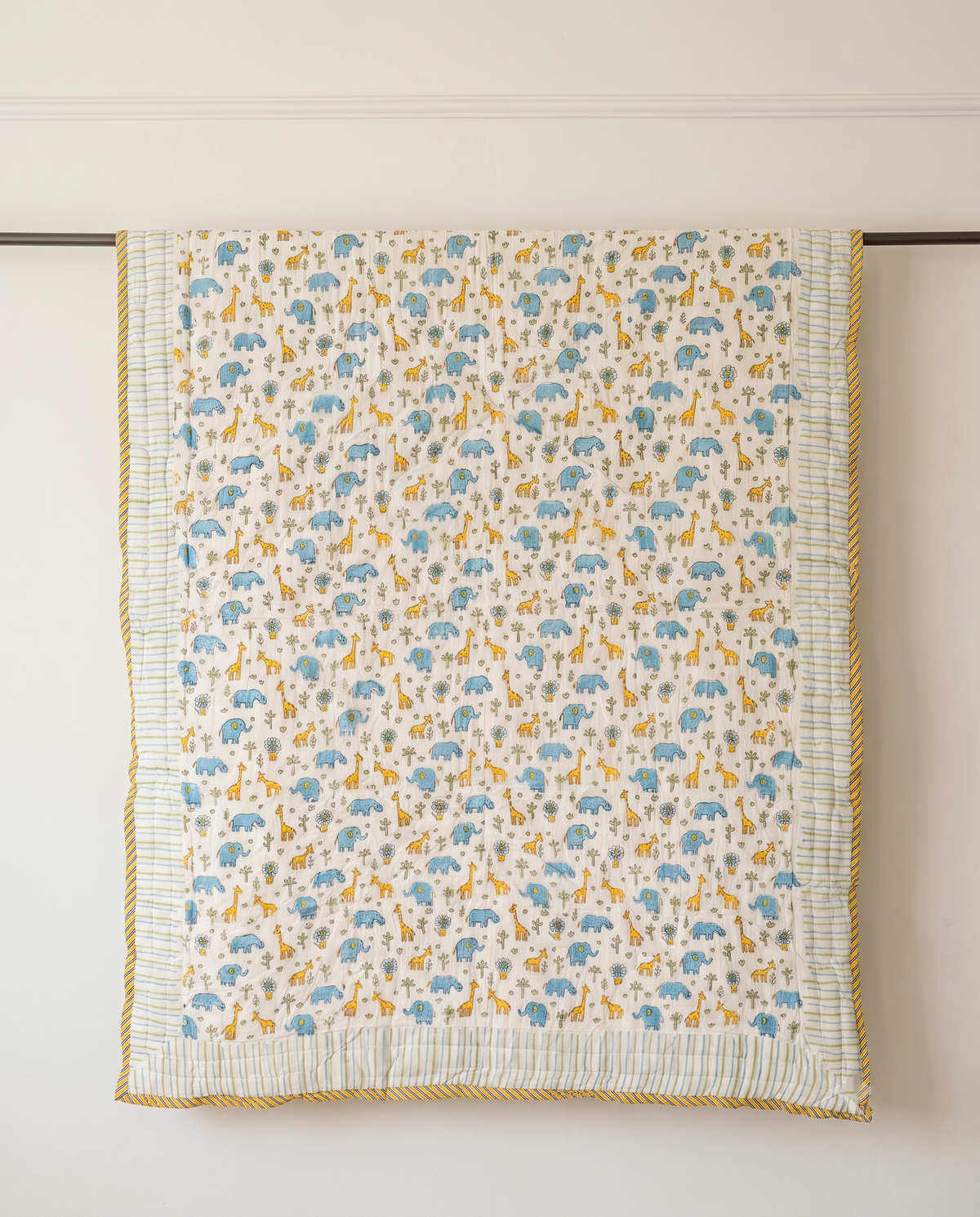 AZURE SAFARI ADVENTURE HAND BLOCK BABY REVERSIBLE QUILT