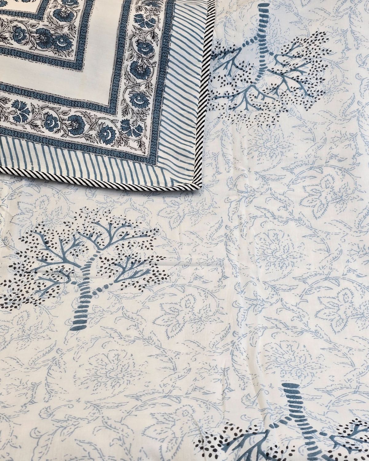 BLUE WILLOW TREE HAND BLOCK COTTON DOUBLE DOHAR
