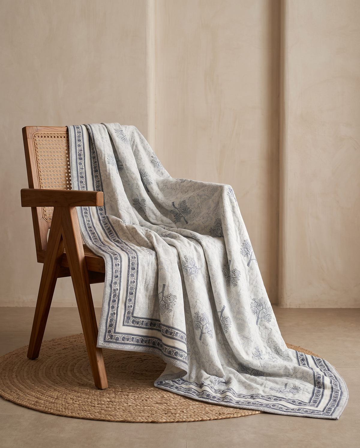 BLUE WILLOW TREE HAND BLOCK COTTON DOUBLE DOHAR