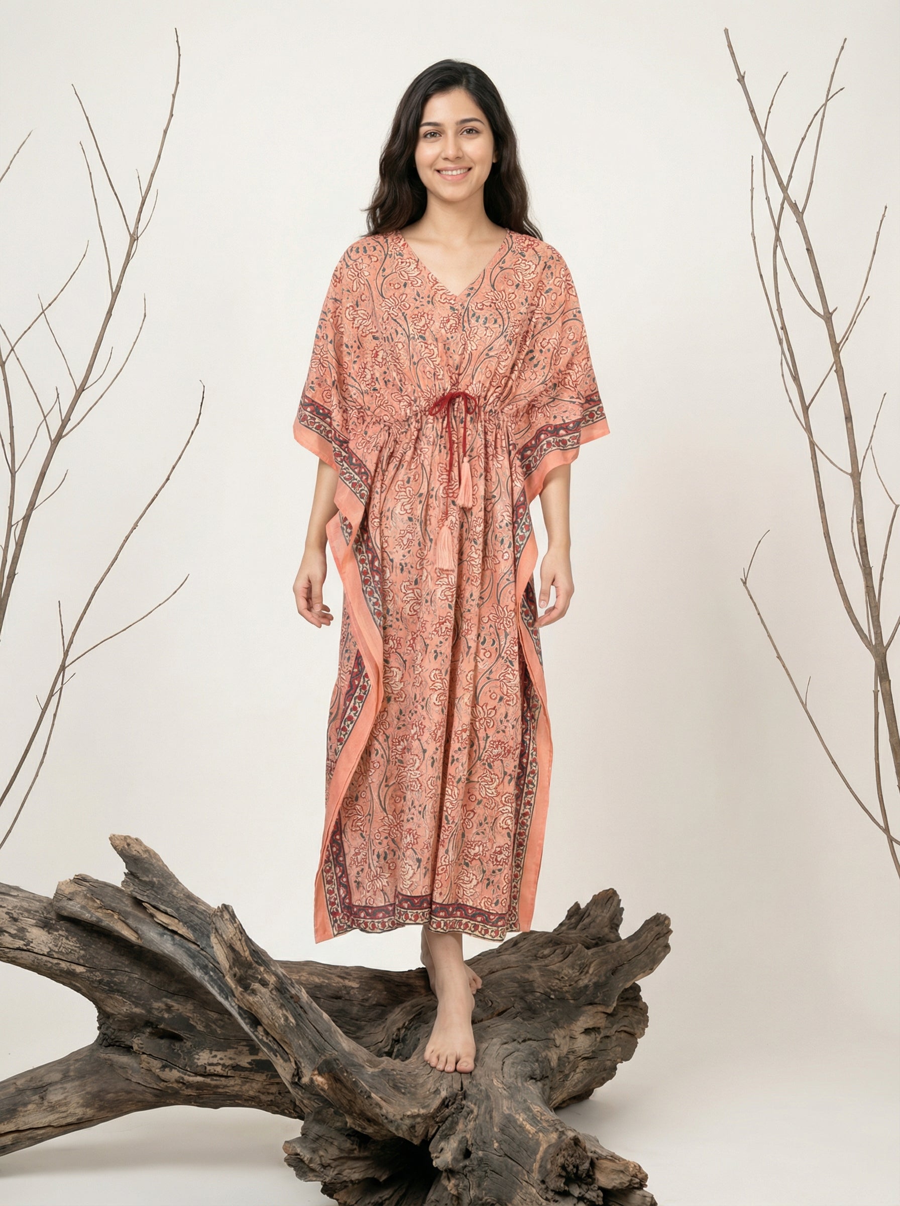 Long Mul Cotton Peach Kaftan