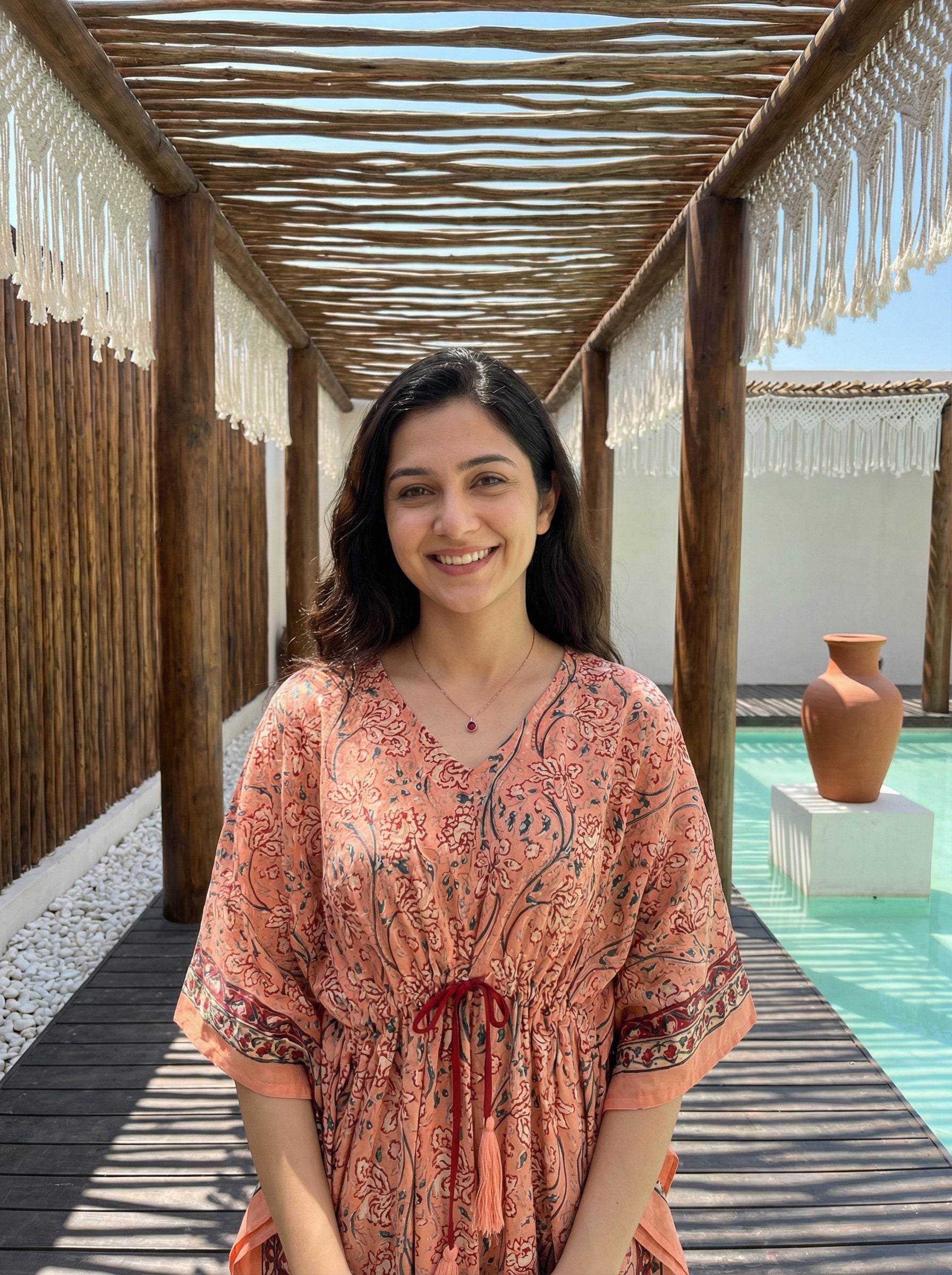 Long Mul Cotton Peach Kaftan