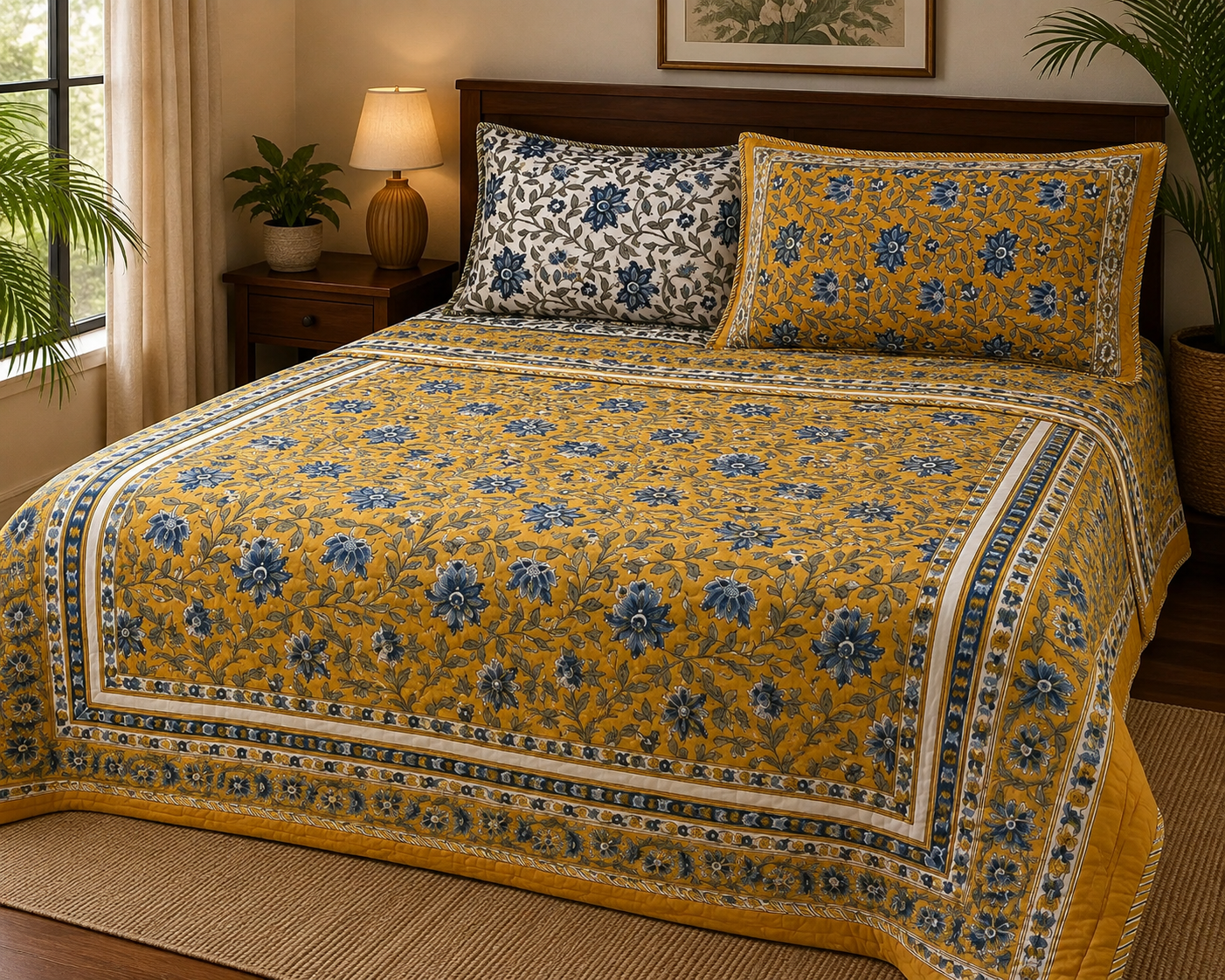 Marigold Indigo Comforter (Hand Block) - 90*108