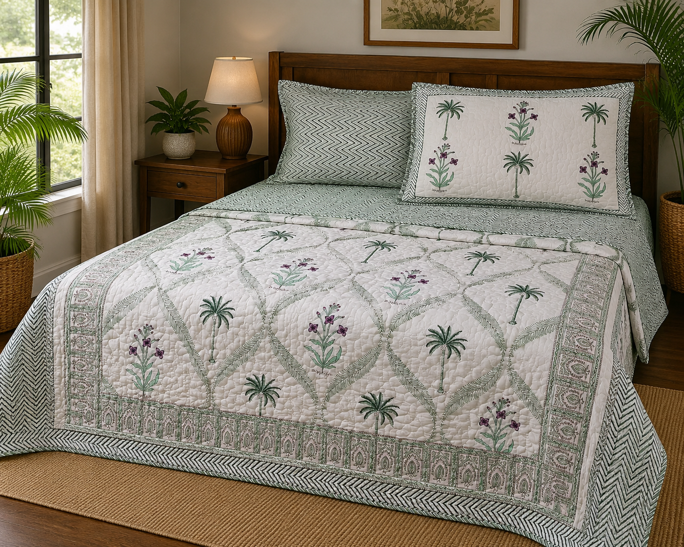 Moss Palm Garden Comforter (Hand Block) - 90*108