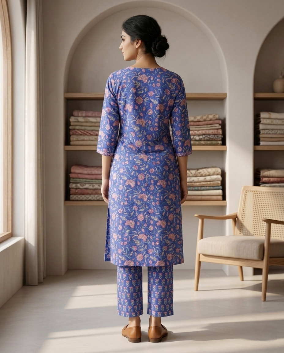 GOLDEN GRACE EMBROIDERY KURTA PANT SET - HANDBLOCK