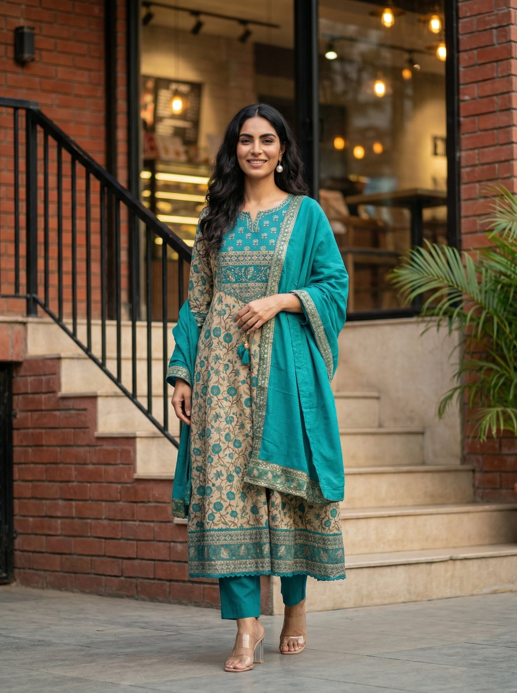 Sky Blue Mughal Jaal Luxury KPD Set