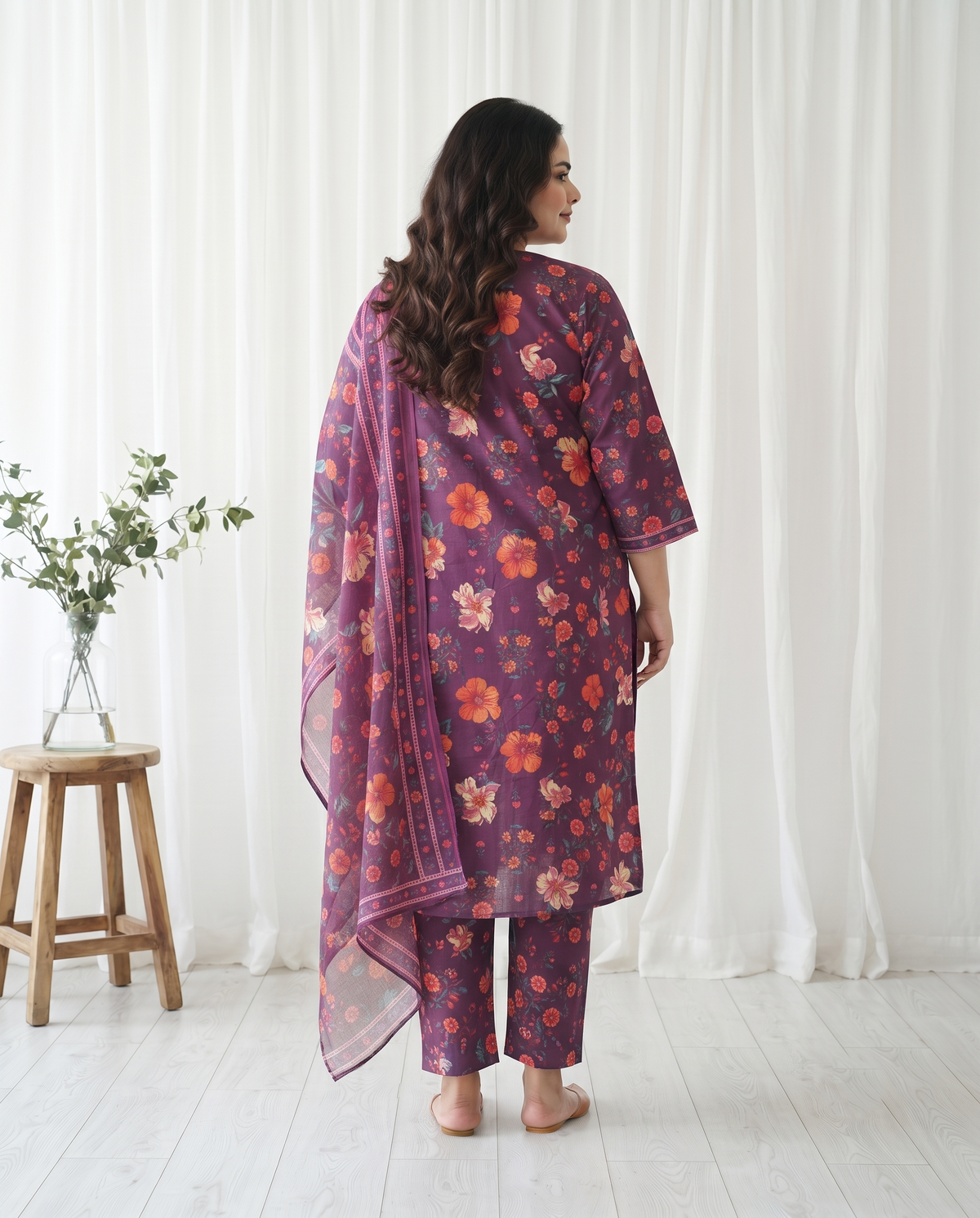 ELARA FLORAL 3 PC SET - PLUM