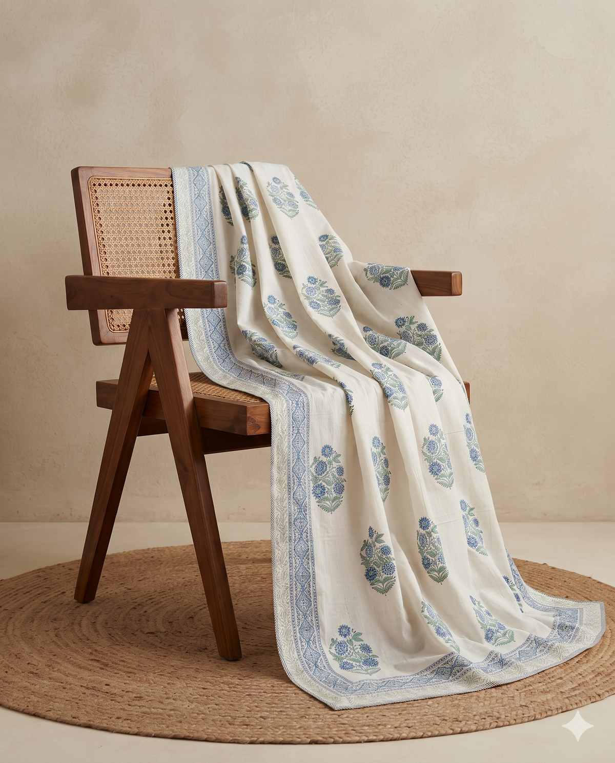 Blue Blossom Hand Block Cotton Double Dohar