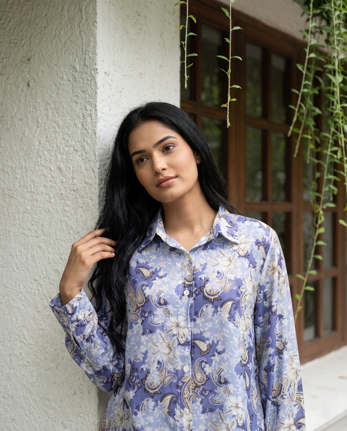 Bamboo Silk 150 GM Periwinkle Blue Vintage Paisley Shirt