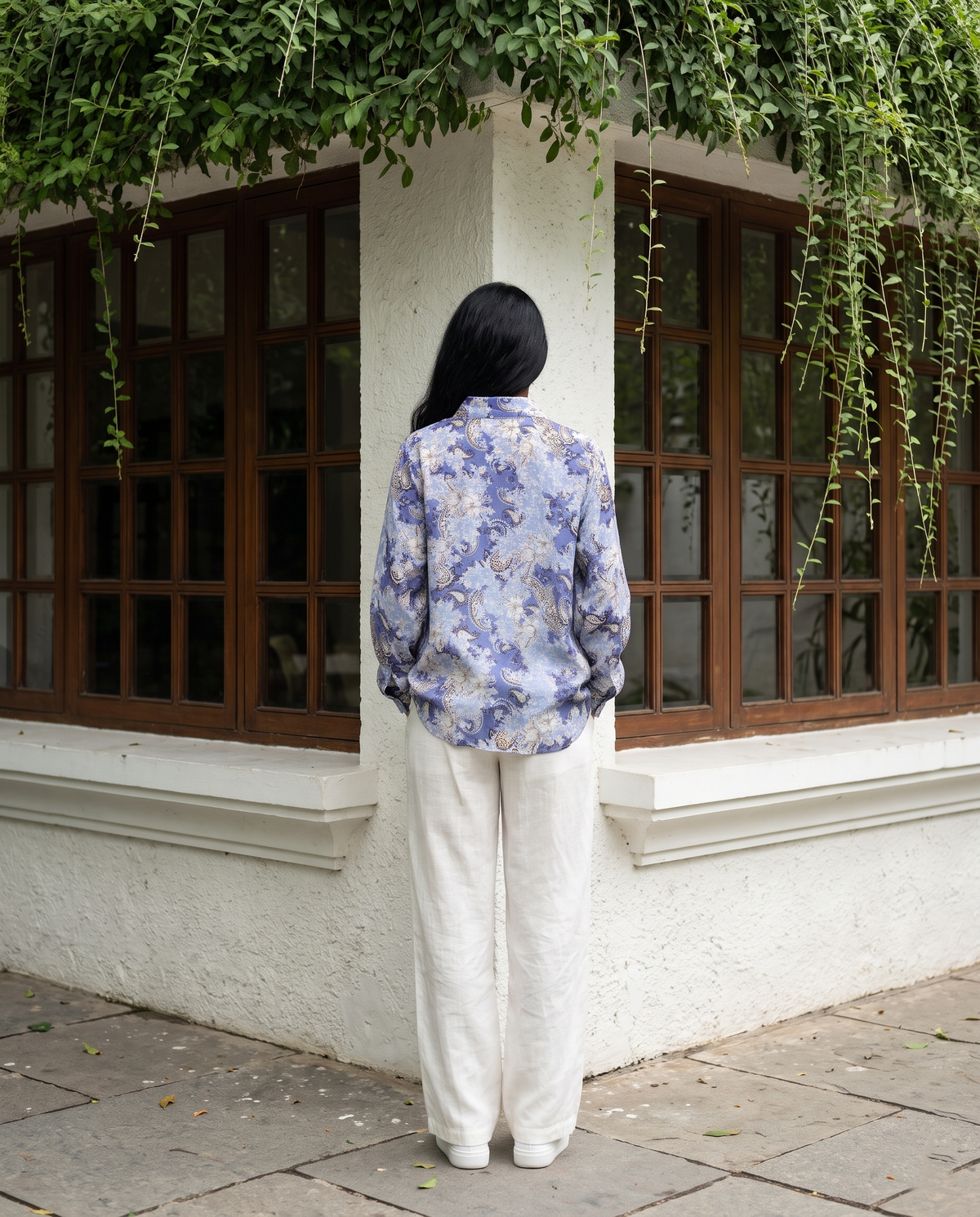Bamboo Silk 150 GM Periwinkle Blue Vintage Paisley Shirt