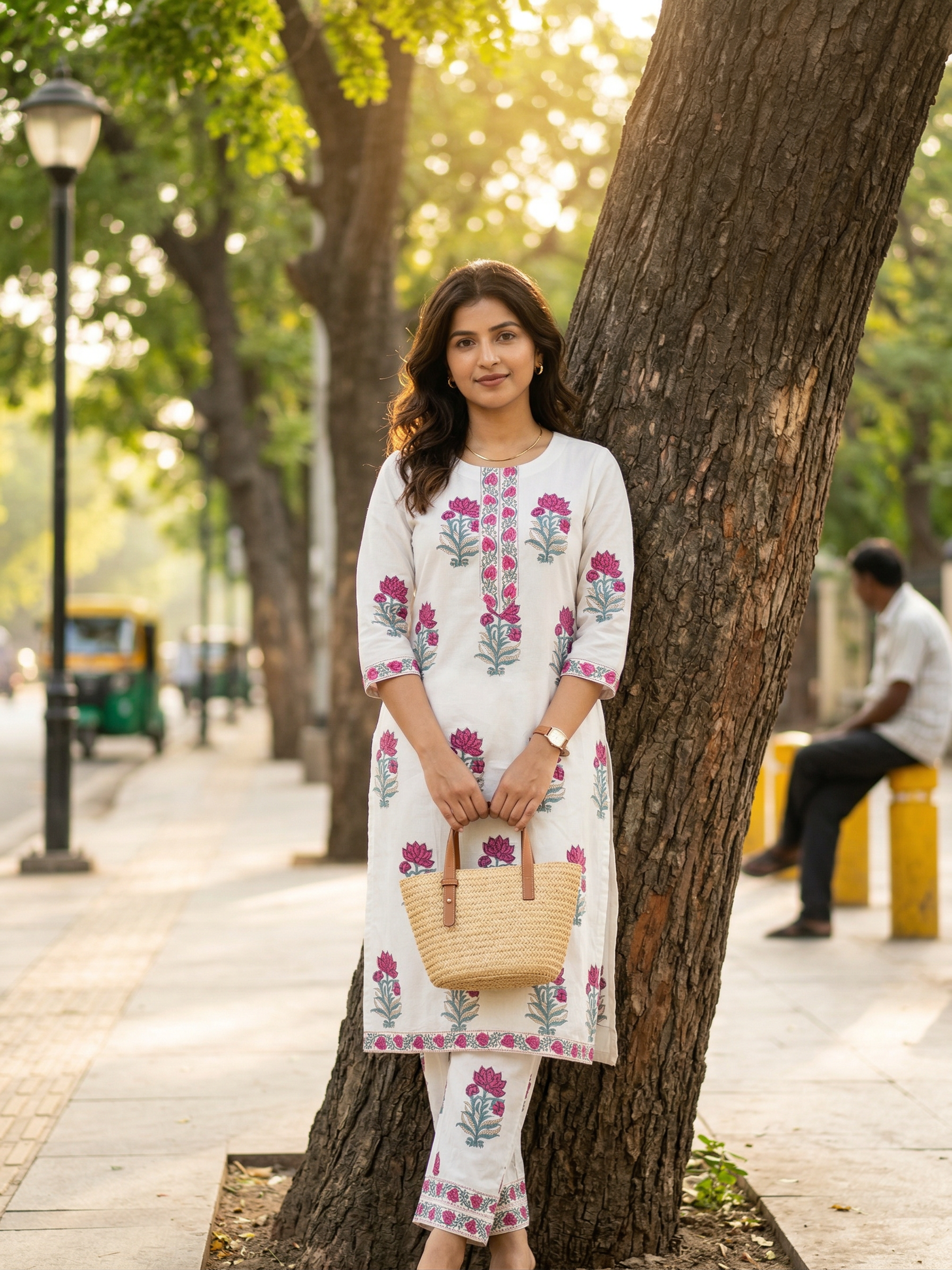 Pink Floral Butta Premium Cotton Kurta