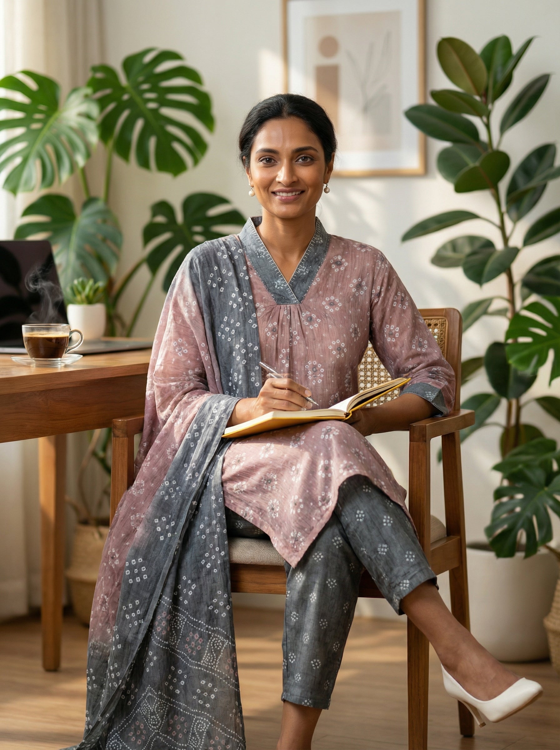 BANDHEJ PURE MUSLIN SILK BROWN KPD SET
