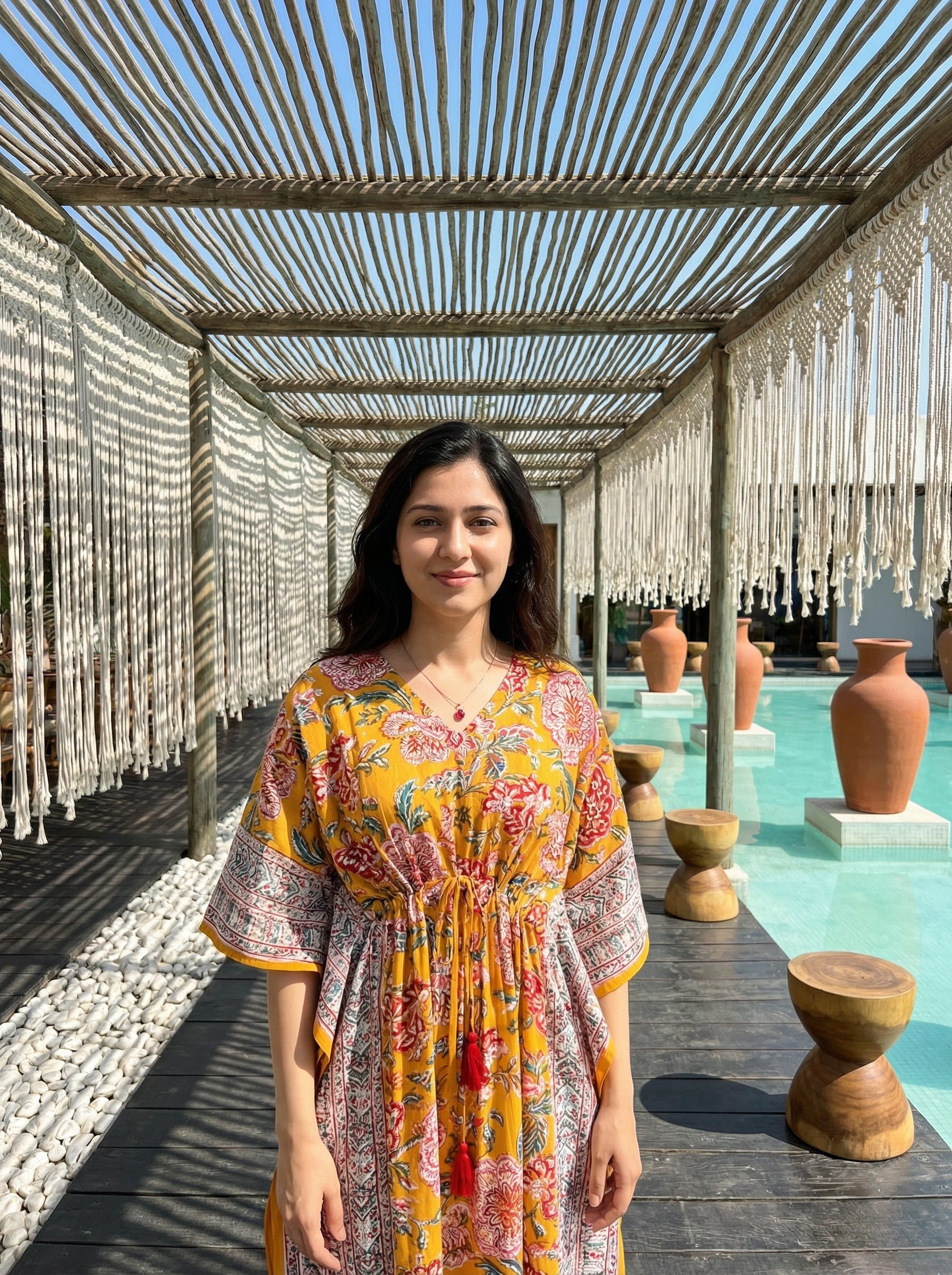 Long Mul Cotton Mustard Brown Kaftan