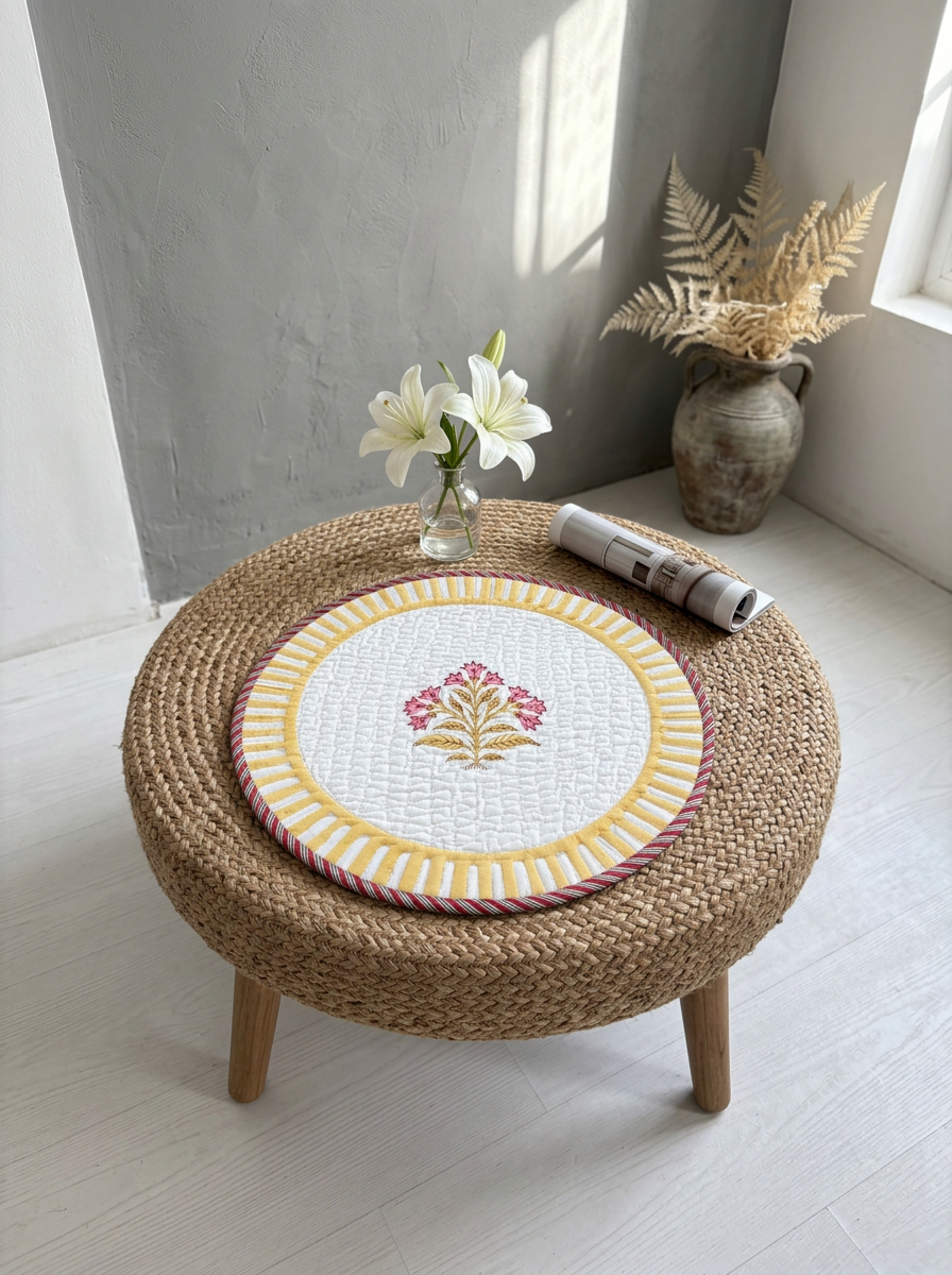 Quilted Golden Petal Spring Round Mat