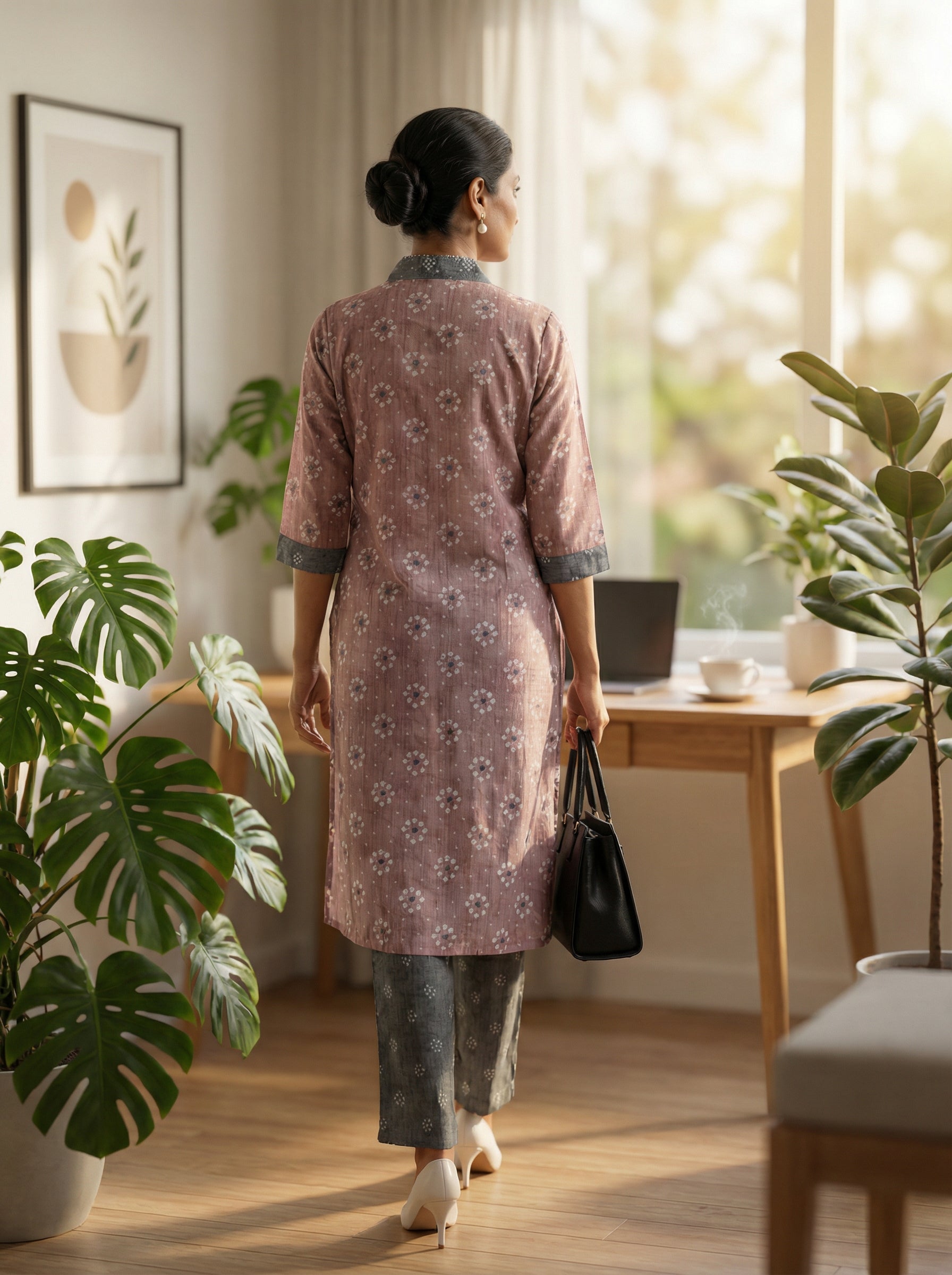 BANDHEJ PURE MUSLIN SILK BROWN KPD SET