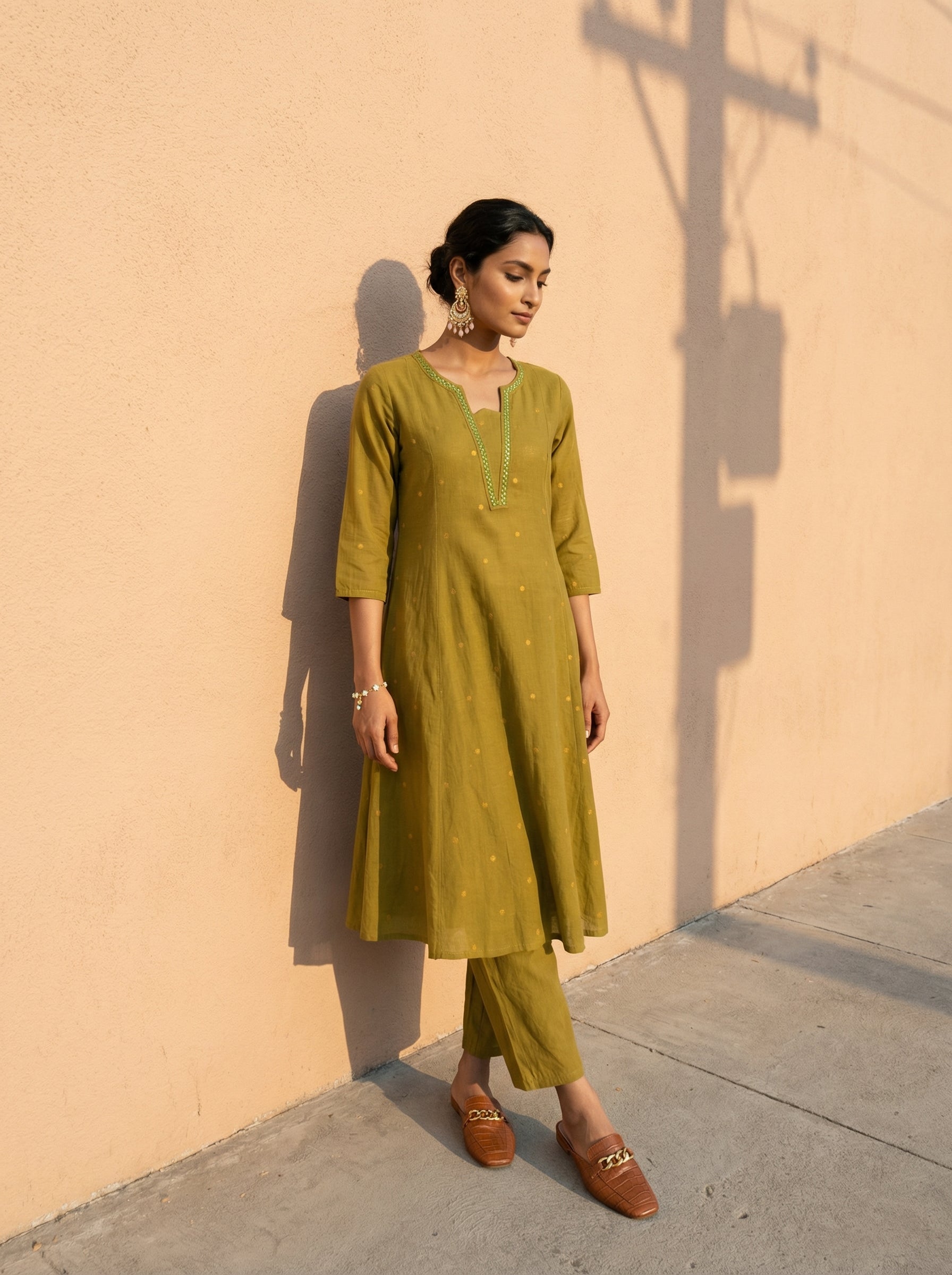 WHISPER OF HANDLOOM WEAVES GREEN SOUTH COTTON KP SET