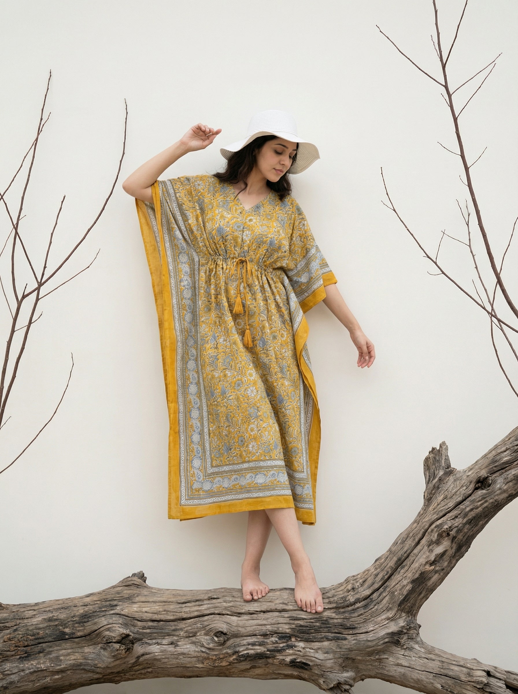 Long Mul Cotton Mustard Kaftan