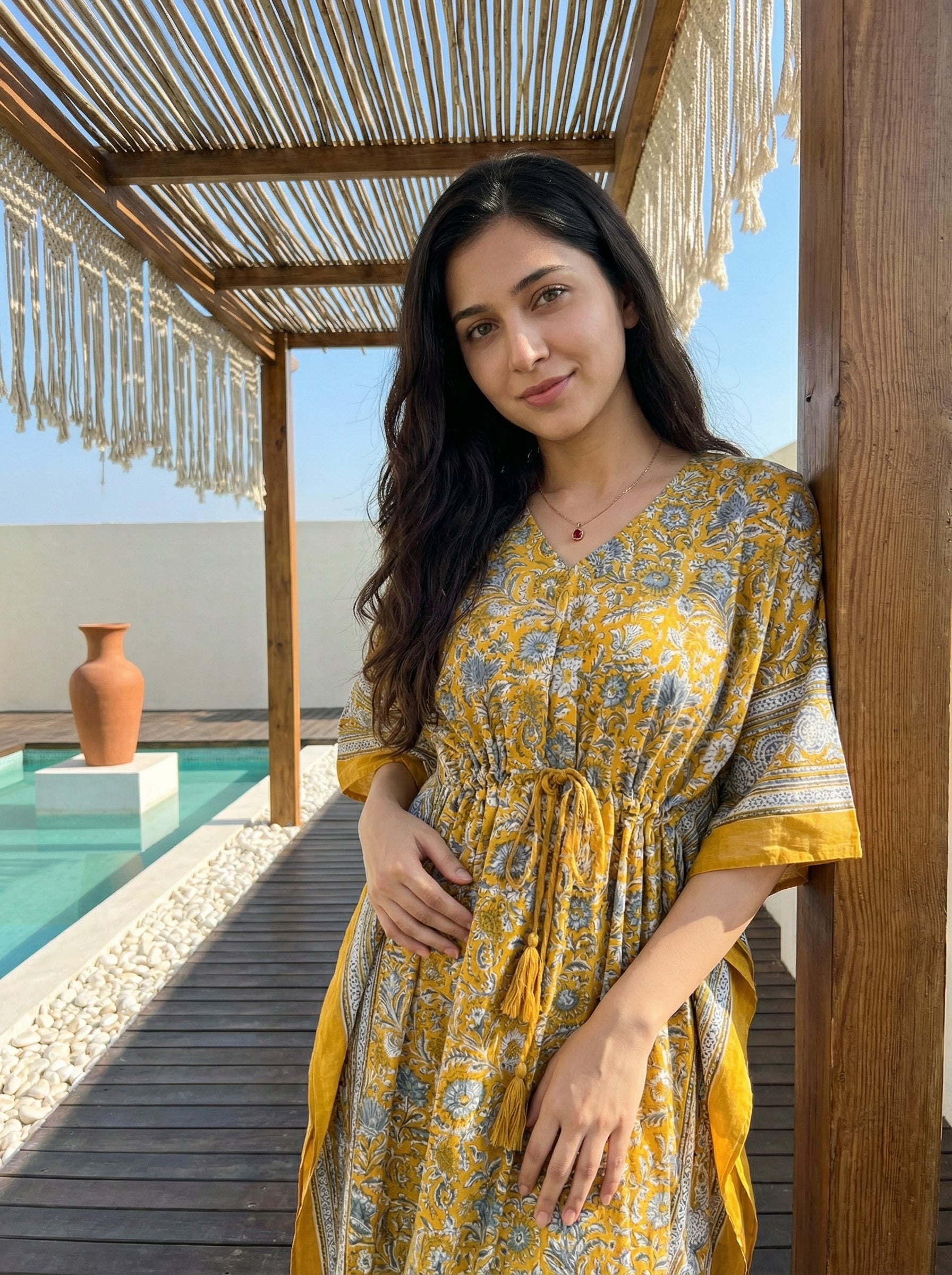 Long Mul Cotton Mustard Kaftan