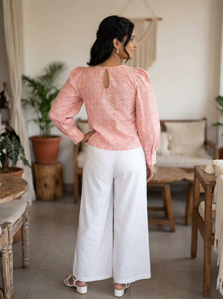 ROSE PUFF HAND BLOCK PEACH COTTON TOP