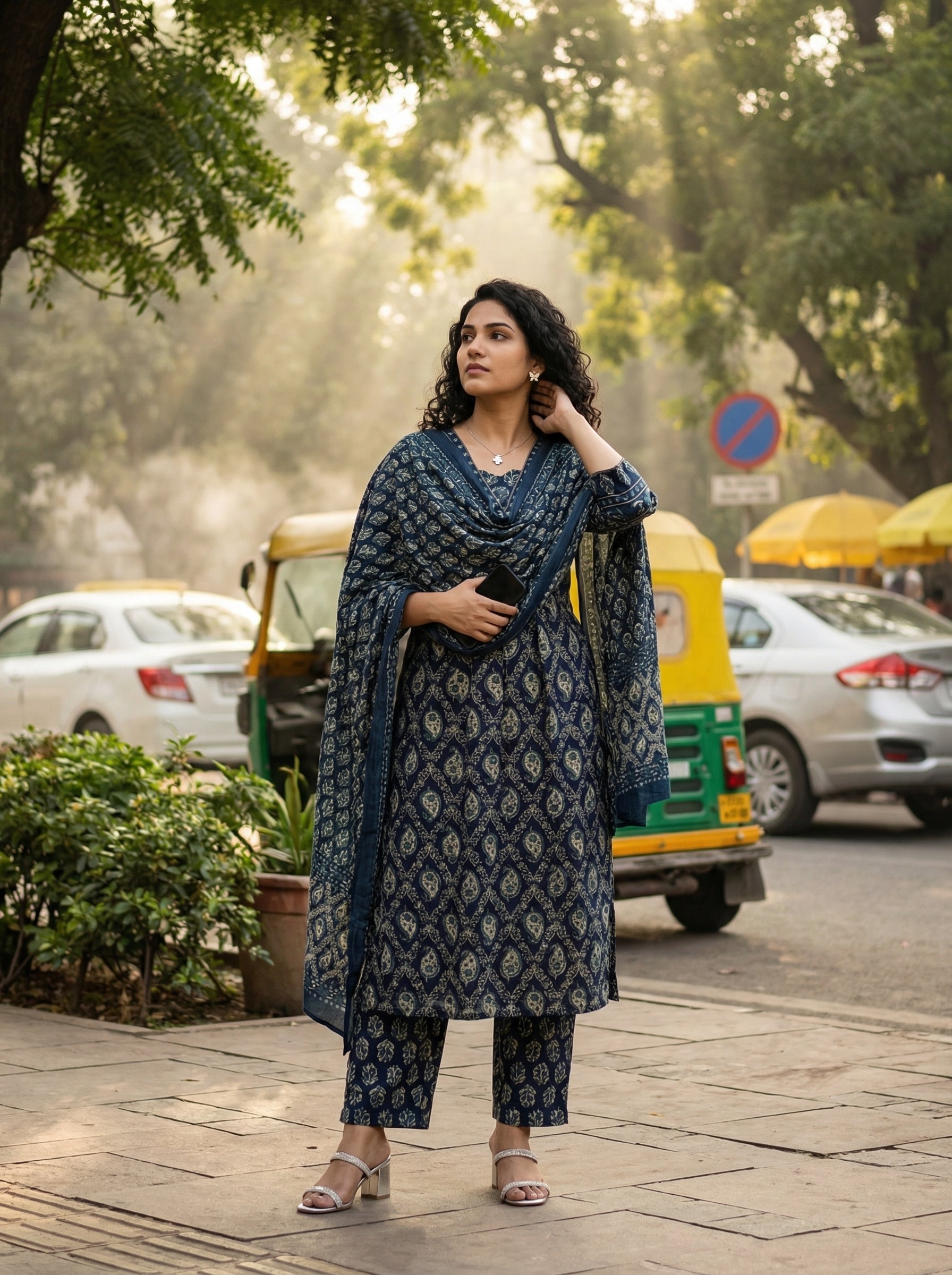 V-NECK PAISLEY BLUE COTTON KPD SET