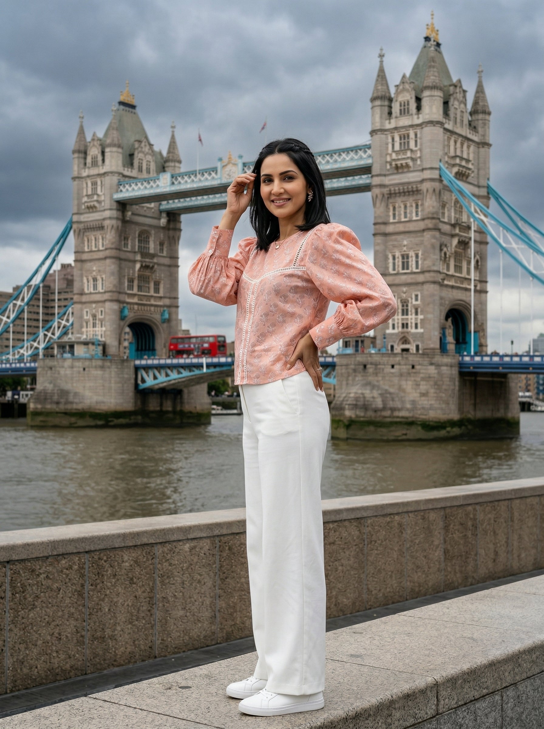 ROSE PUFF HAND BLOCK PEACH COTTON TOP