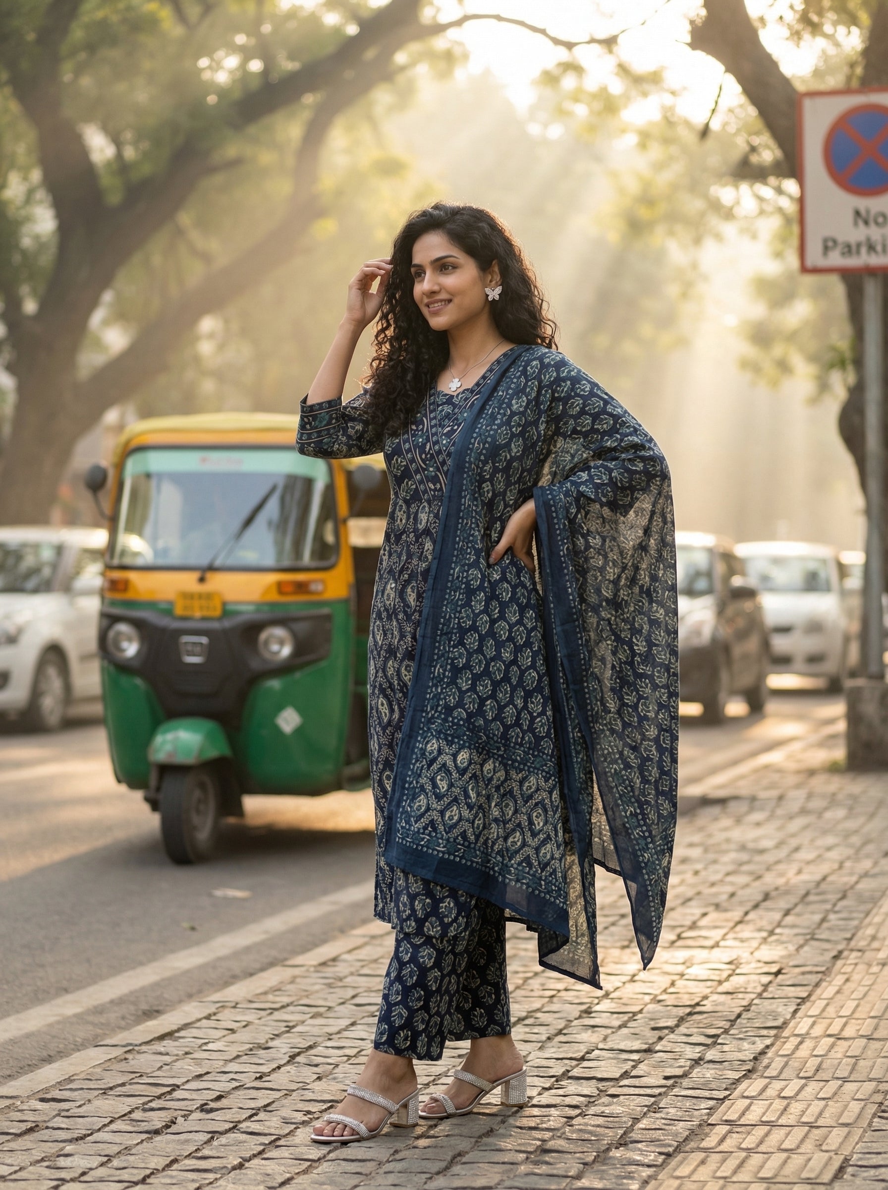V-NECK PAISLEY BLUE COTTON KPD SET
