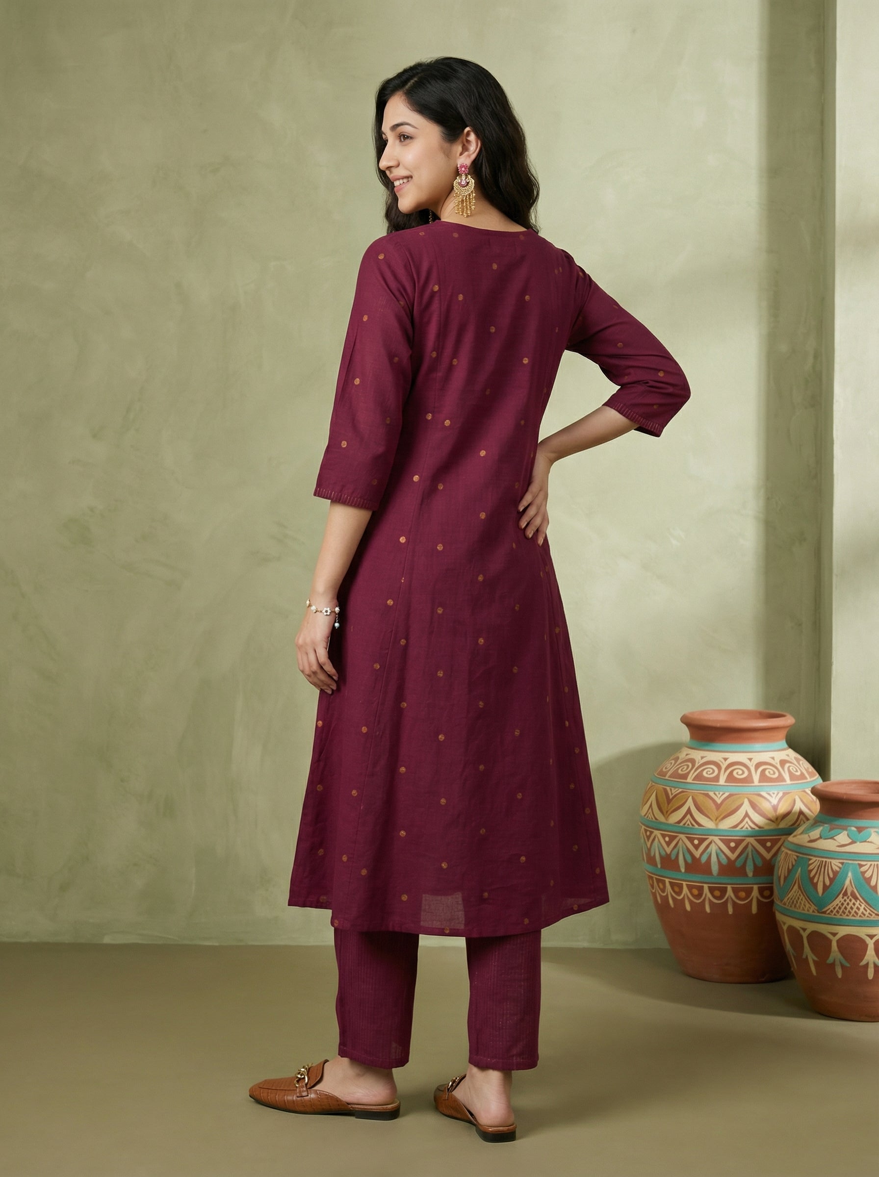 WHISPER OF HANDLOOM WEAVES BURGUNDY SOUTH COTTON KP SET