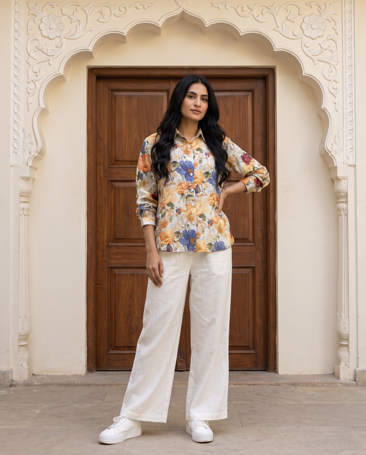 Bamboo Silk 150 GM Amber Blue Wildflower Shirt