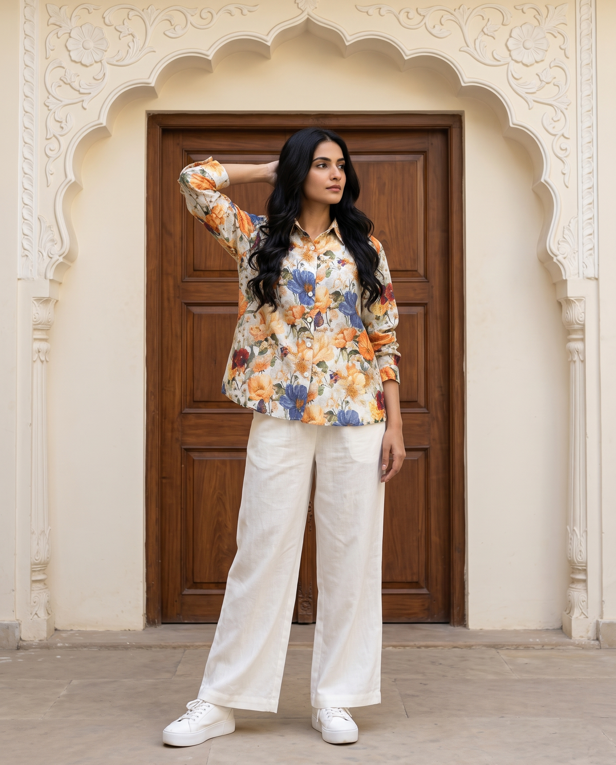 Bamboo Silk 150 GM Amber Blue Wildflower Shirt