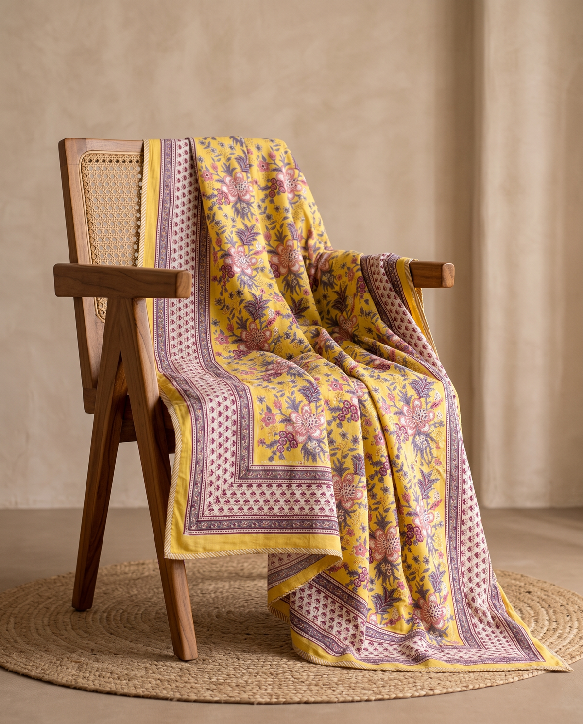 SUNLIT BLOOM HAND BLOCK COTTON DOHAR