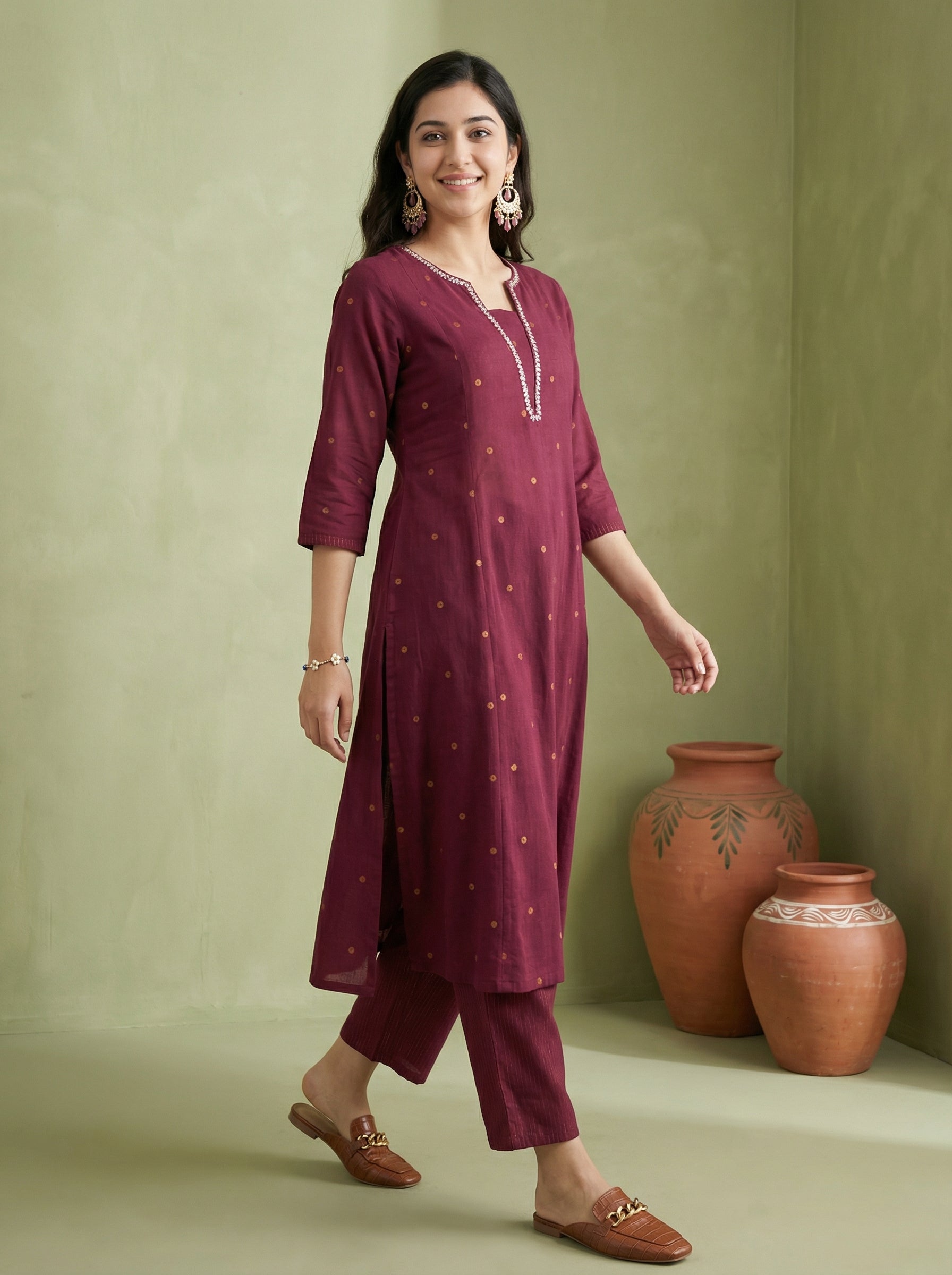 WHISPER OF HANDLOOM WEAVES BURGUNDY SOUTH COTTON KP SET