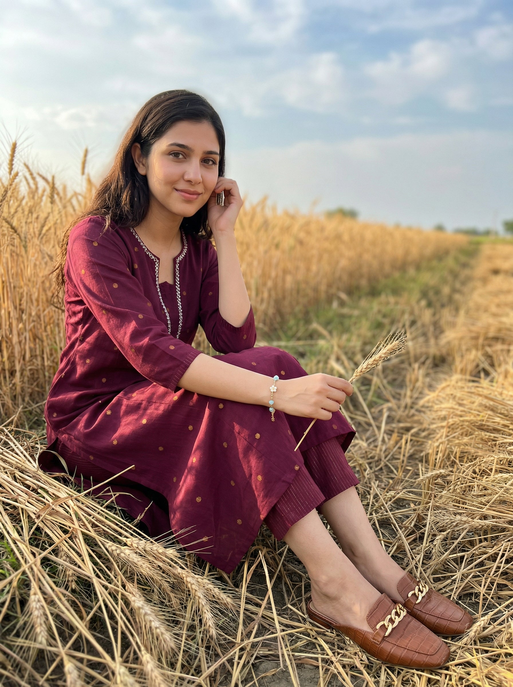 WHISPER OF HANDLOOM WEAVES BURGUNDY SOUTH COTTON KP SET