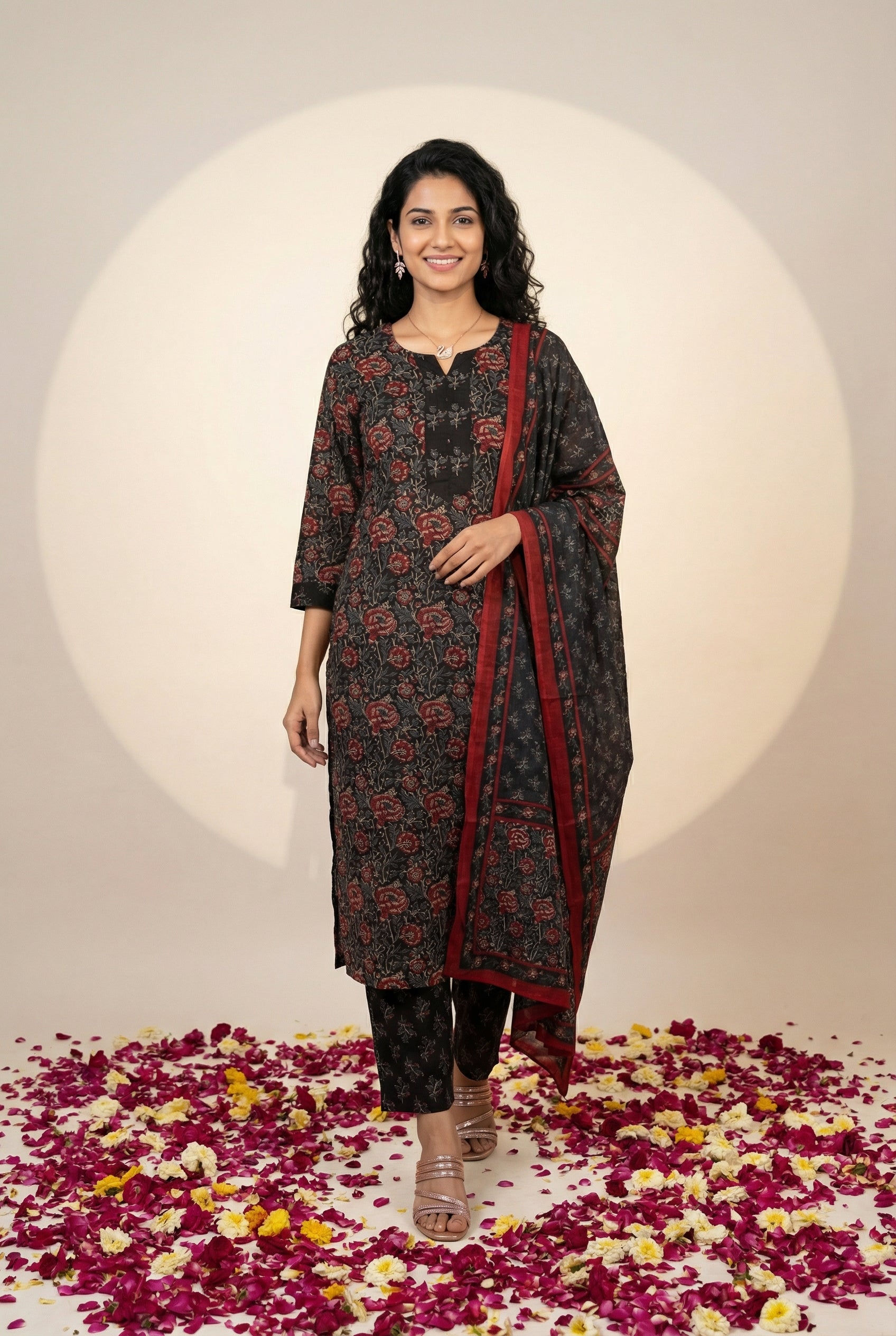 Black Jaal Floral Fusion Cotton KPD Set