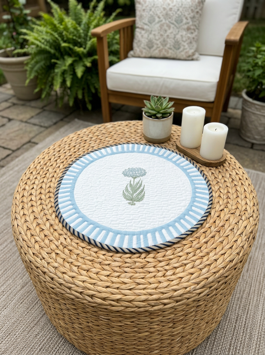 Quilted Star Bloom Motif Round Mat